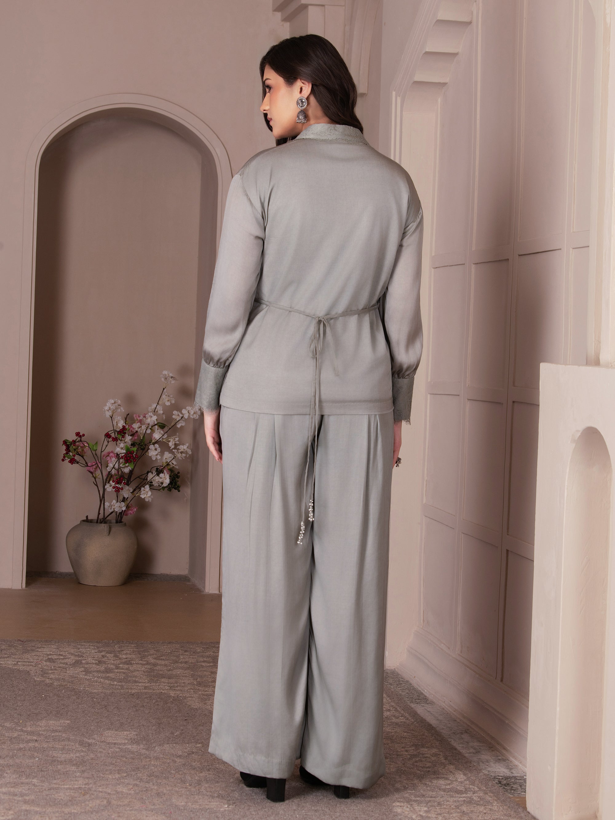 Baize Green Modal Satin Co-ord Set