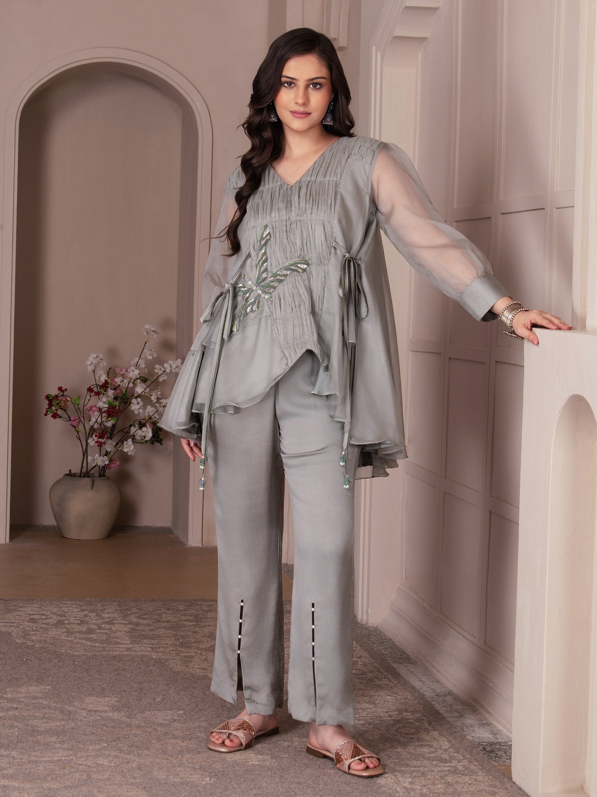 Baize Green Organza Co-ord Set