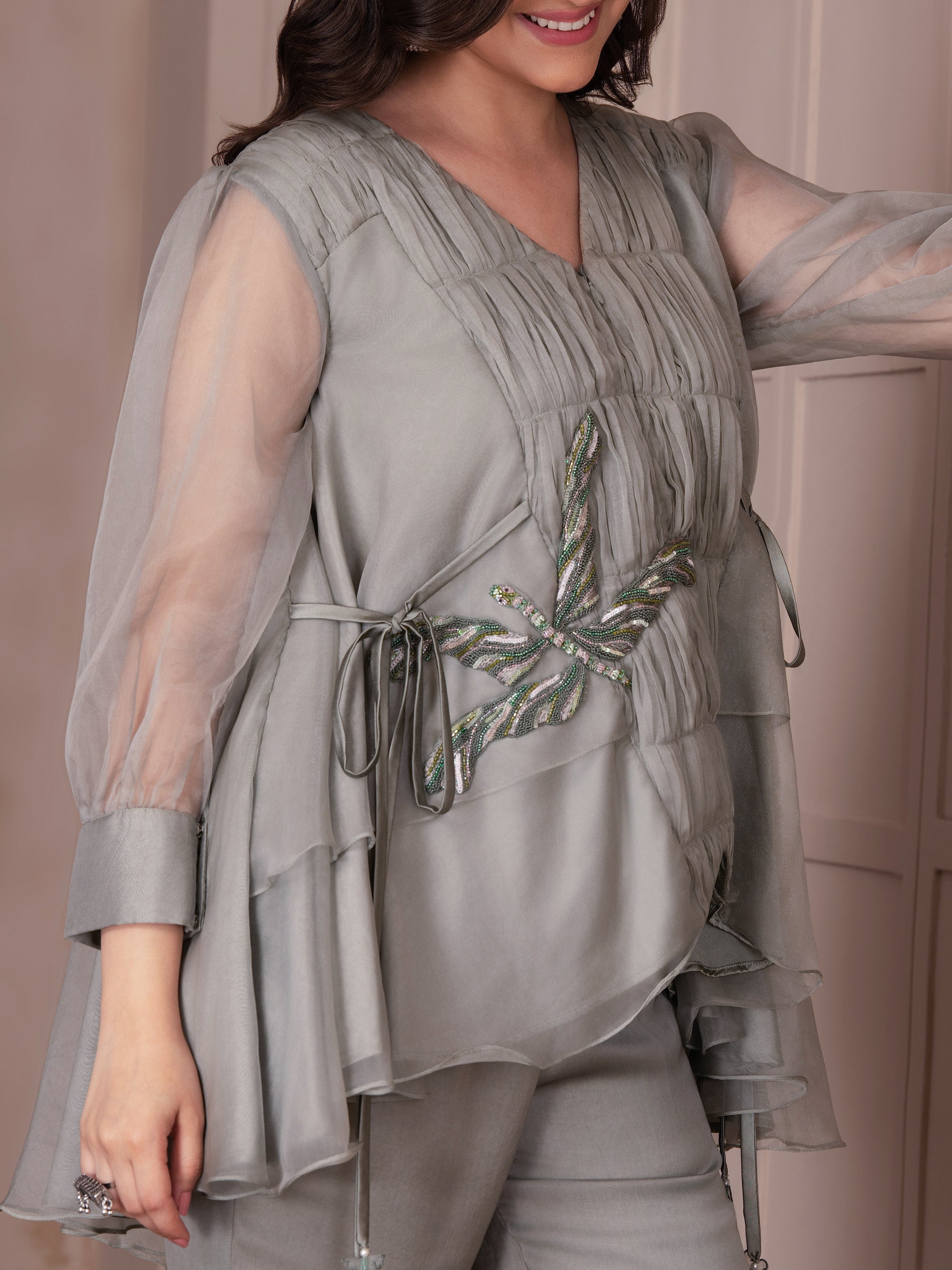 Baize Green Organza Co-ord Set