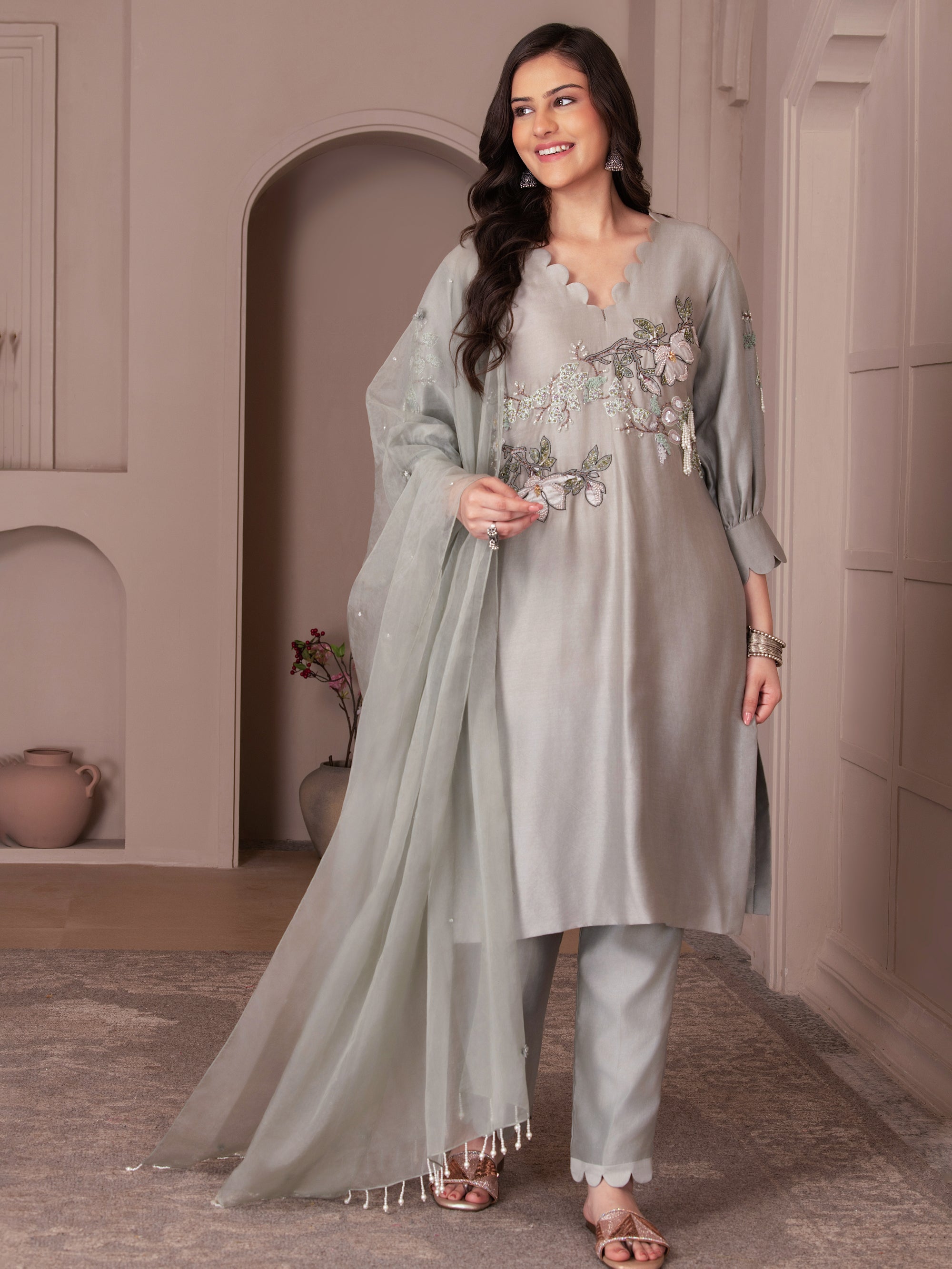 Baize Green Chanderi Silk Kurta Set