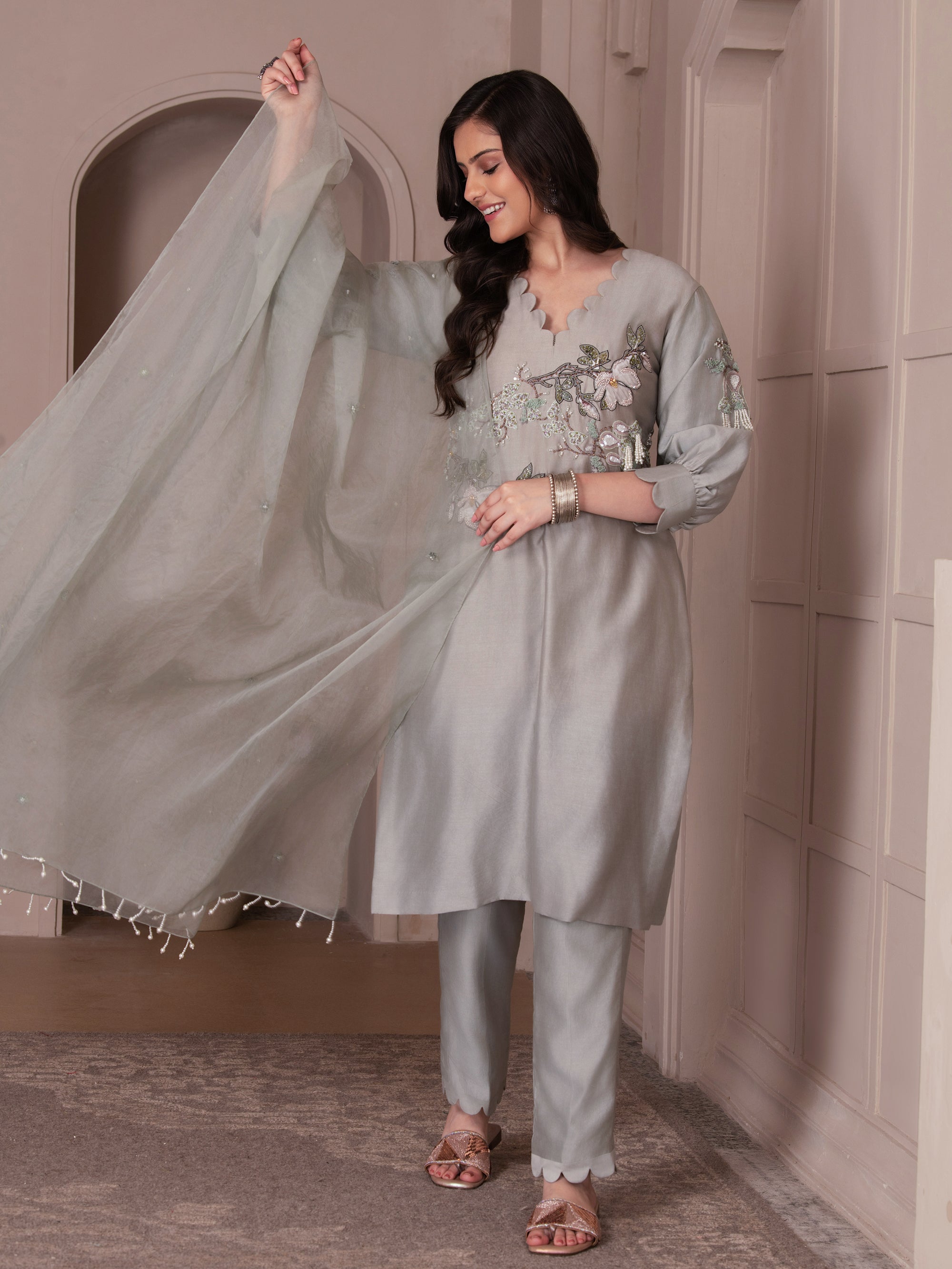 Baize Green Chanderi Silk Kurta Set