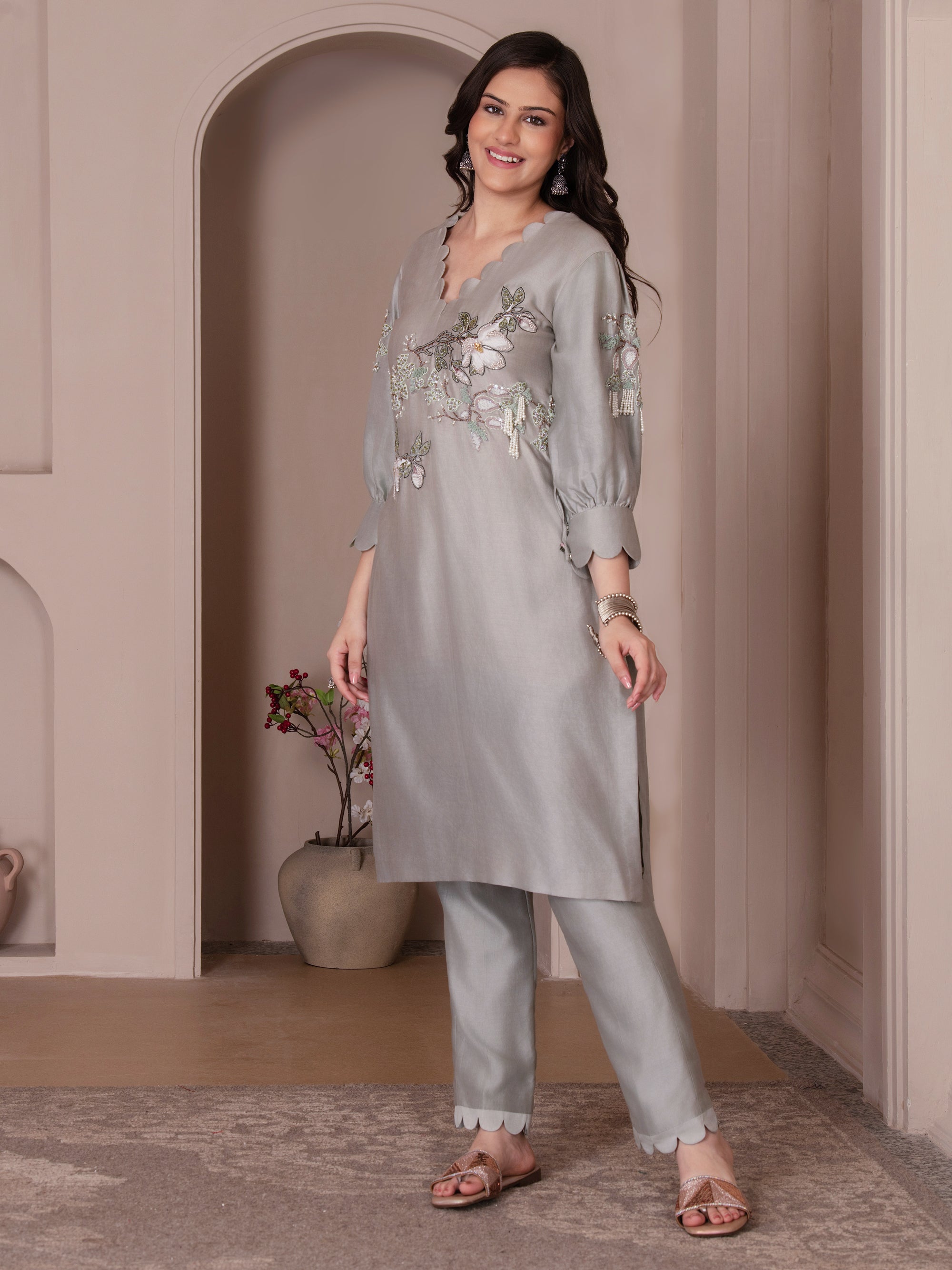 Baize Green Chanderi Silk Kurta Set