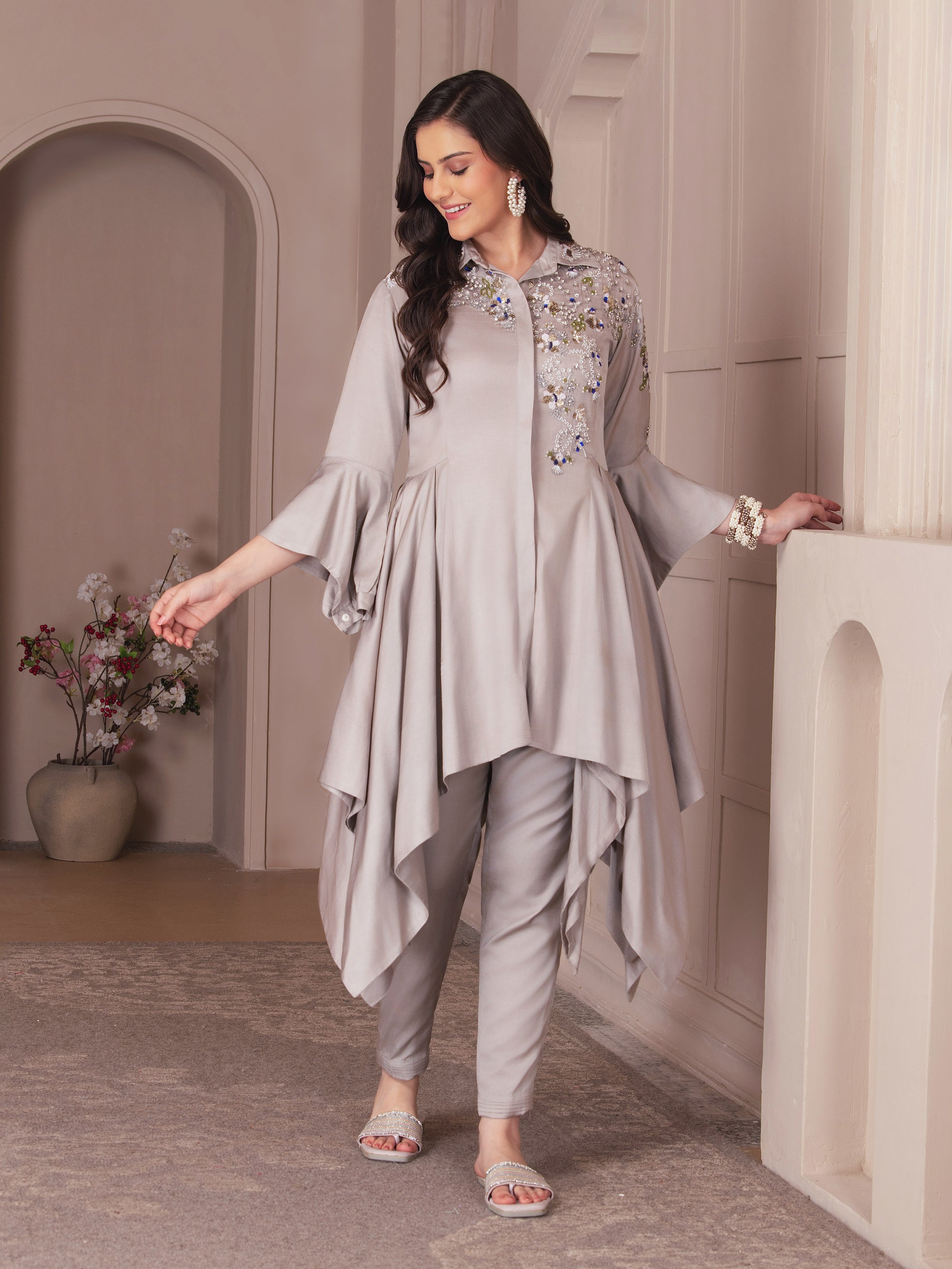 Ash Grey Modal Satin Co-ord Set