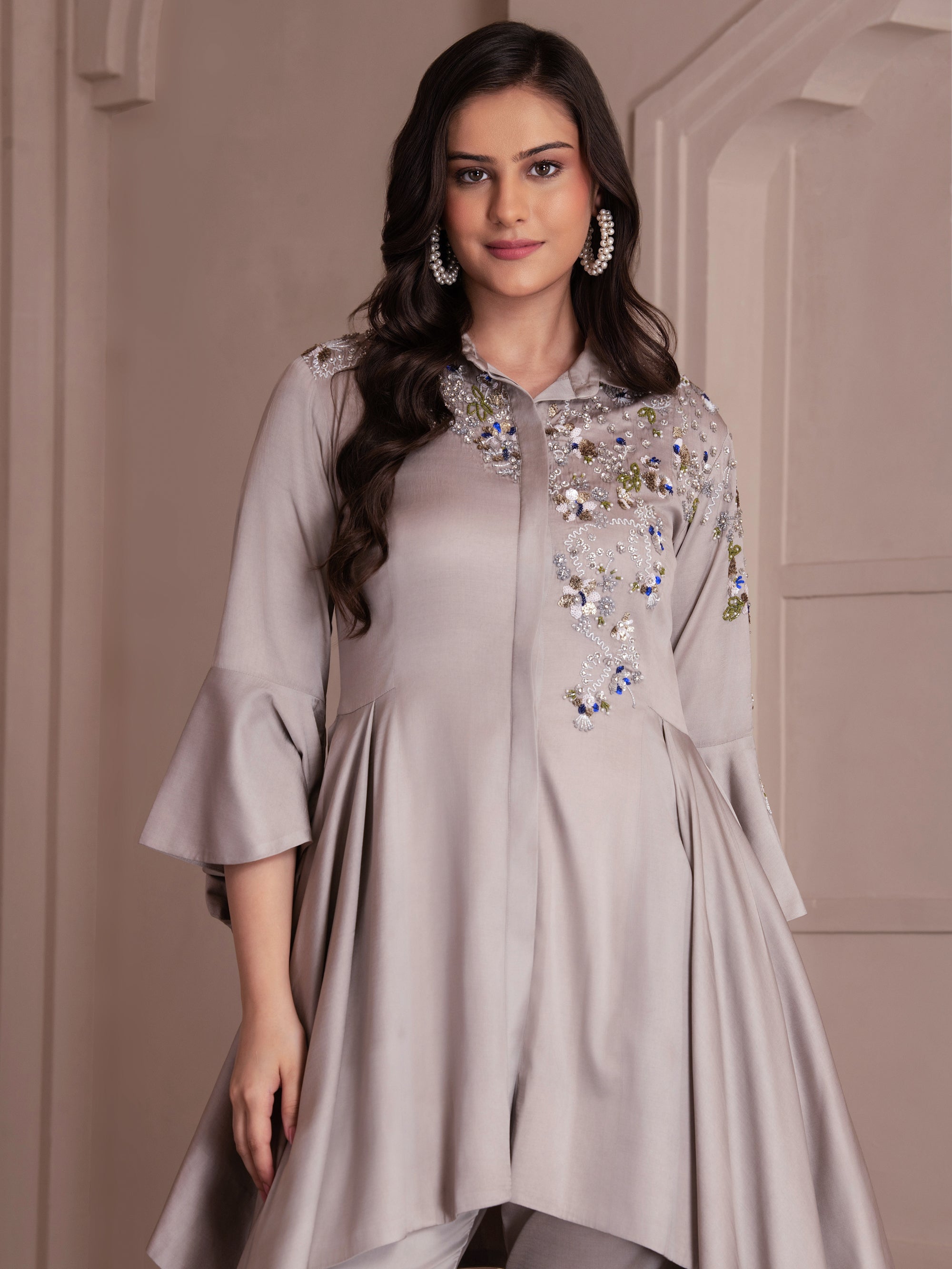Ash Grey Modal Satin Co-ord Set