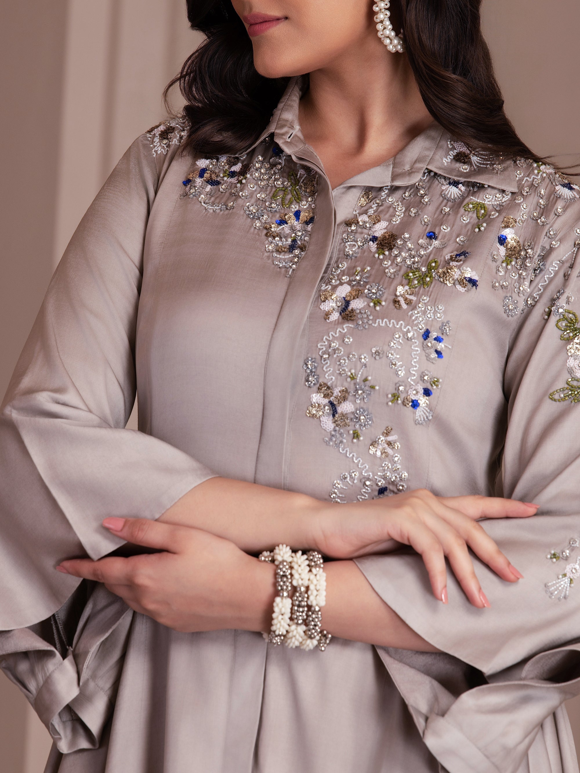 Ash Grey Modal Satin Co-ord Set