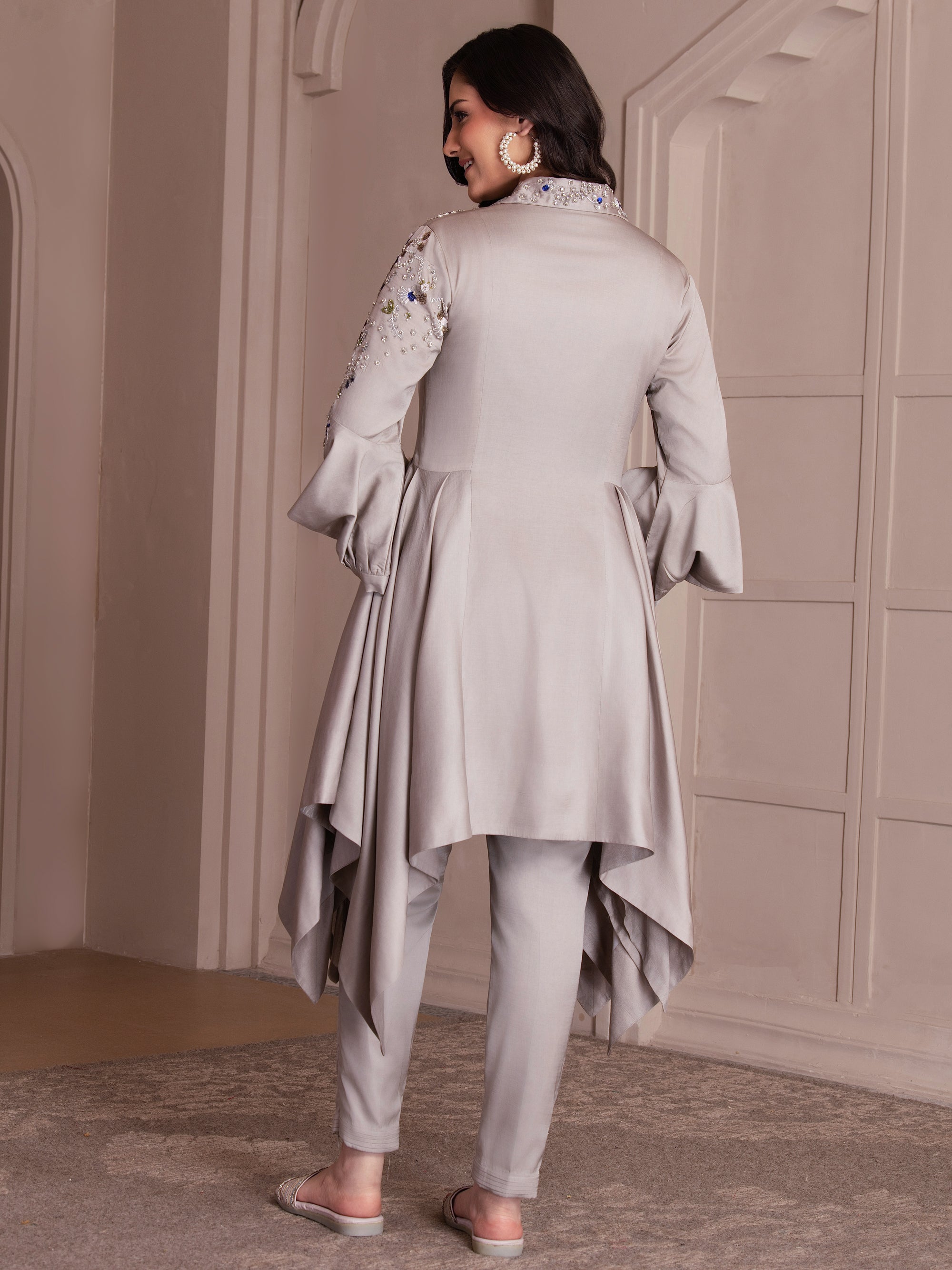 Ash Grey Modal Satin Co-ord Set