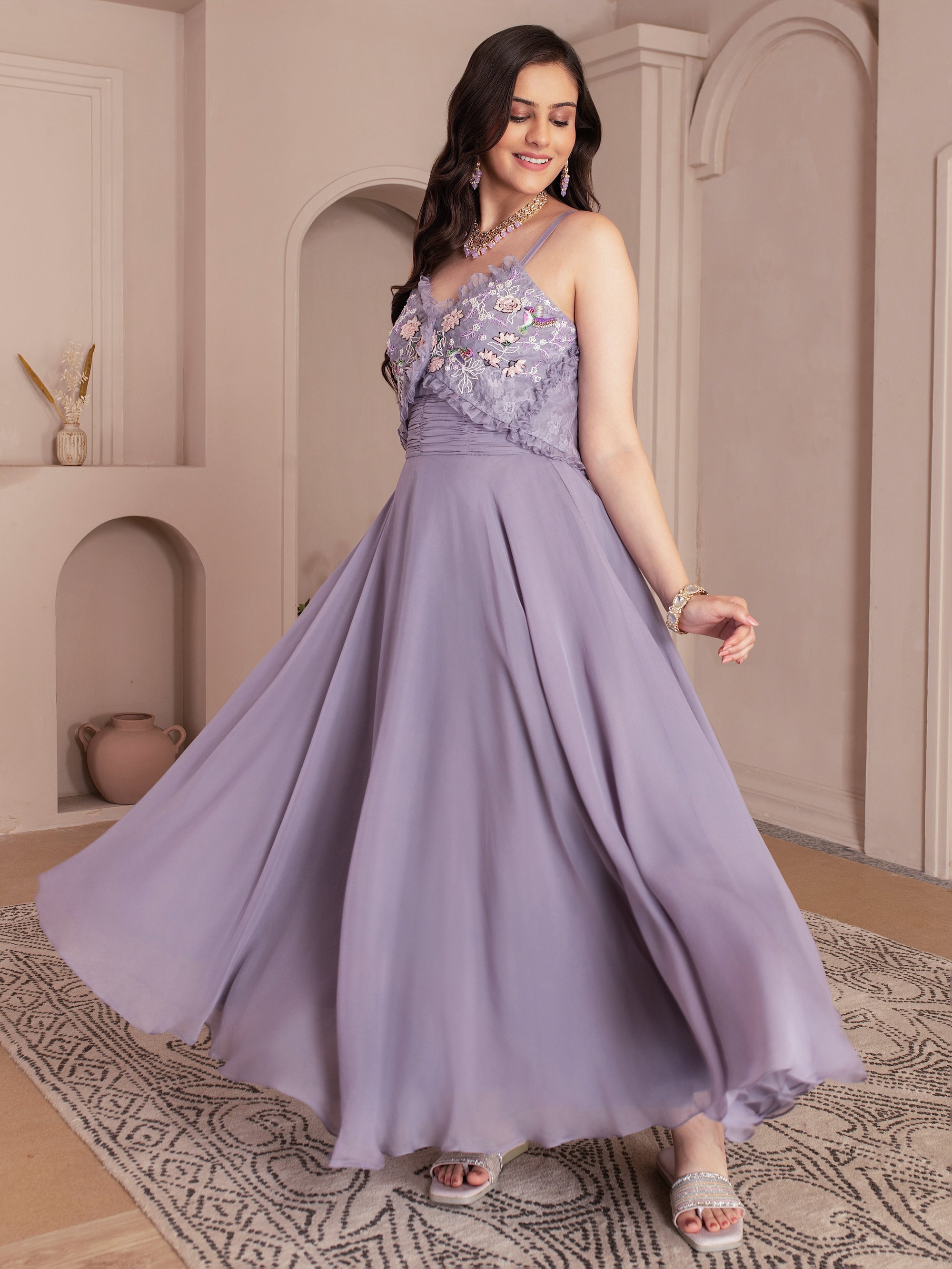 Lavender Organza Maxi Dress