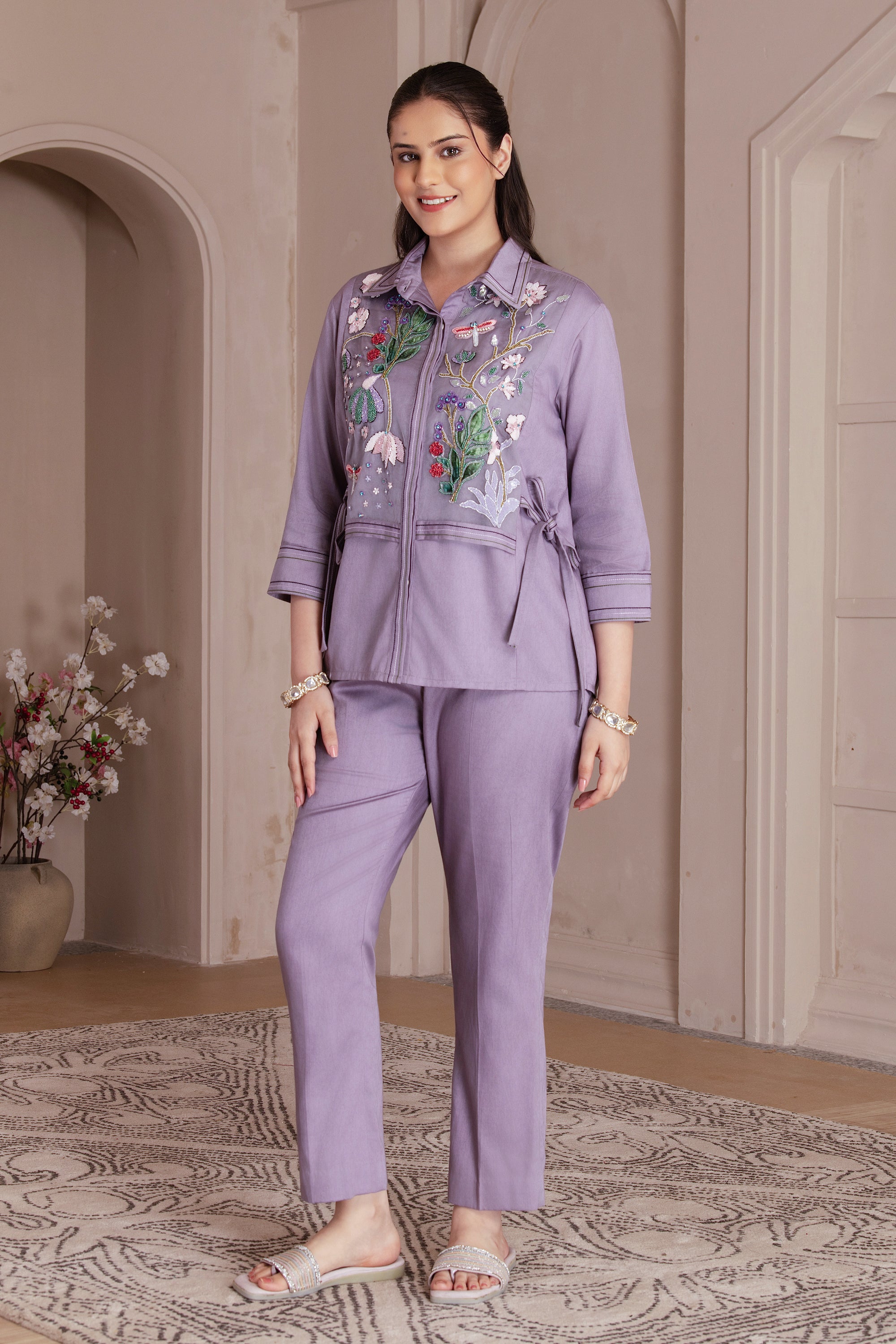 Lavender Cotton Twill With Sequin Work Co-ord Set