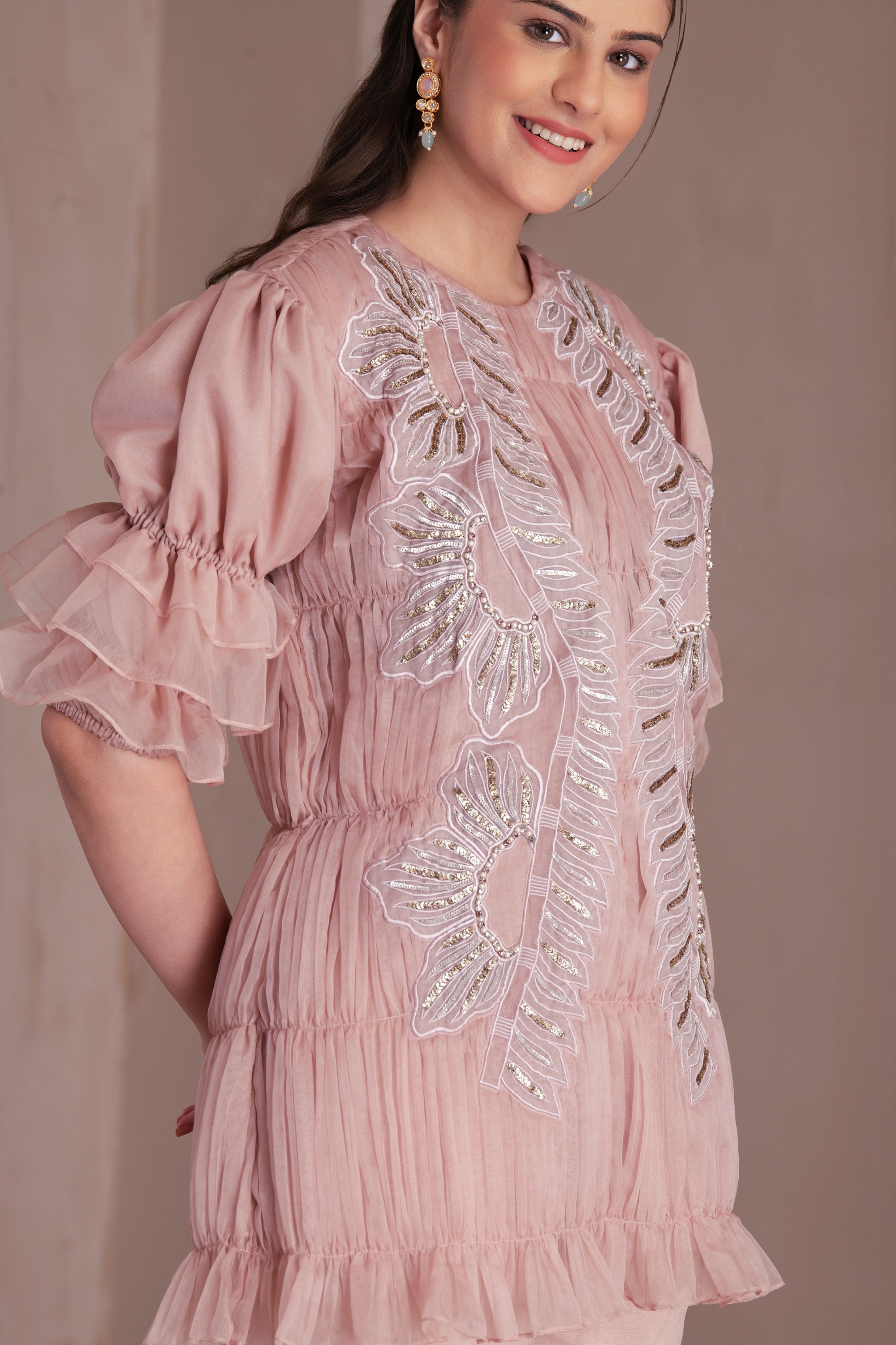 Dusty Rose Organza Co-ord Set
