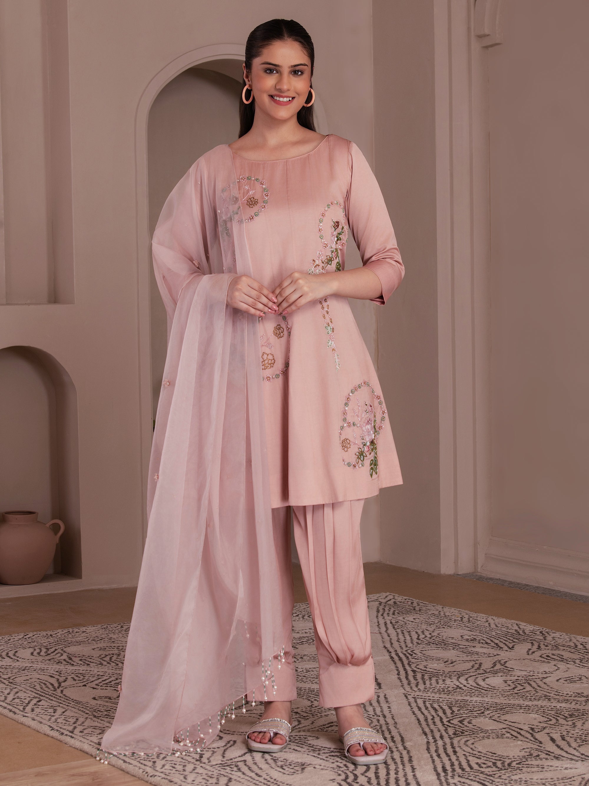 Dusty Rose Modal Satin Kurta Set