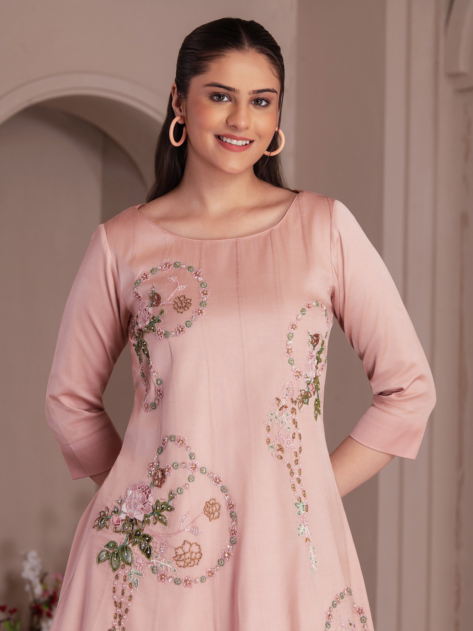 Dusty Rose Modal Satin Kurta Set