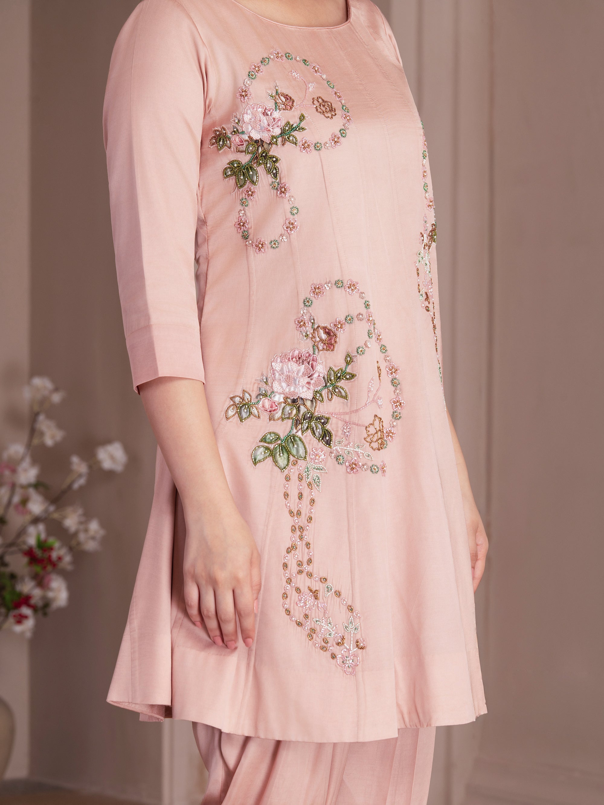 Dusty Rose Modal Satin Kurta Set