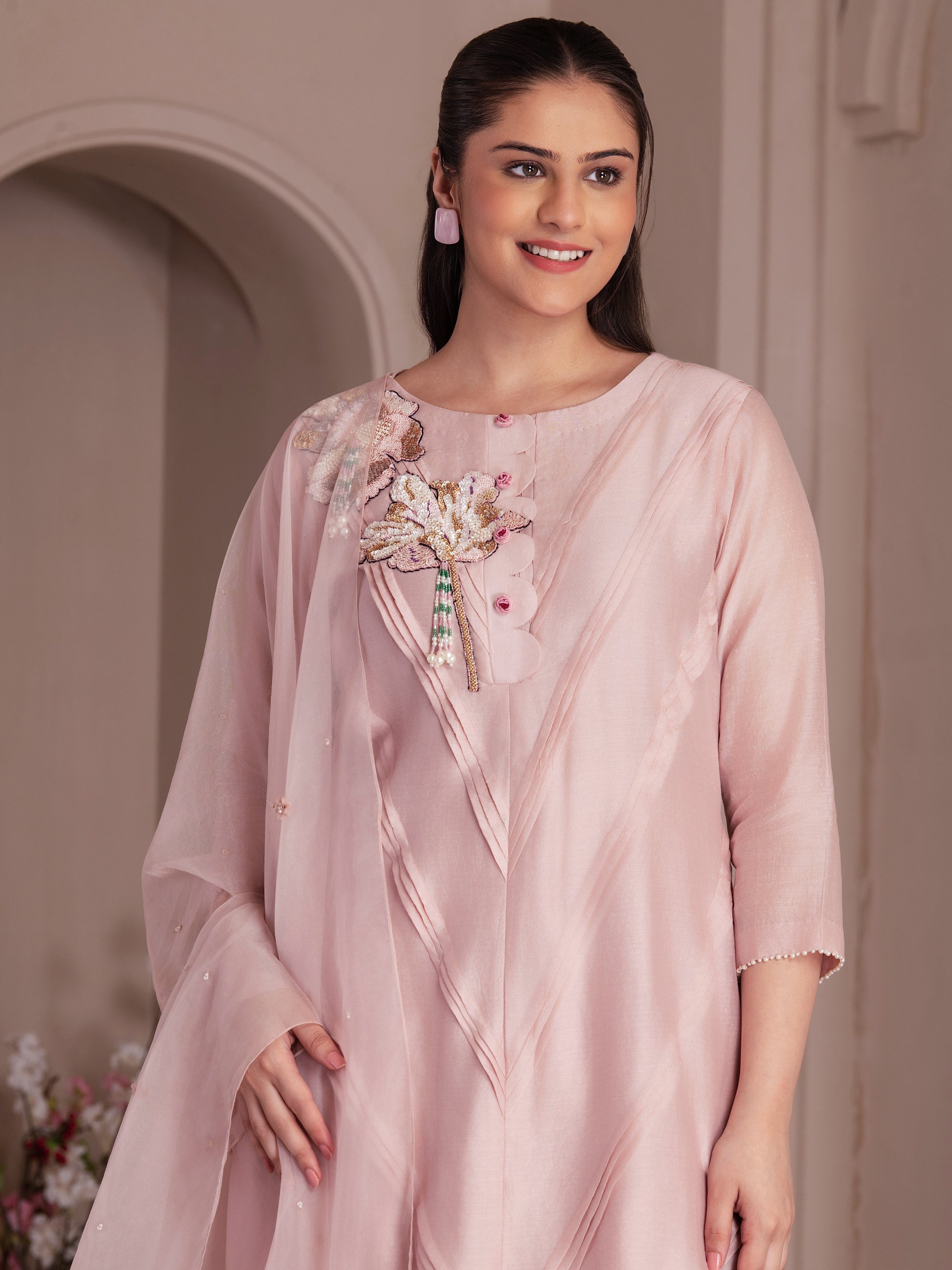 Dusty Rose Chanderi Silk Kurta Set