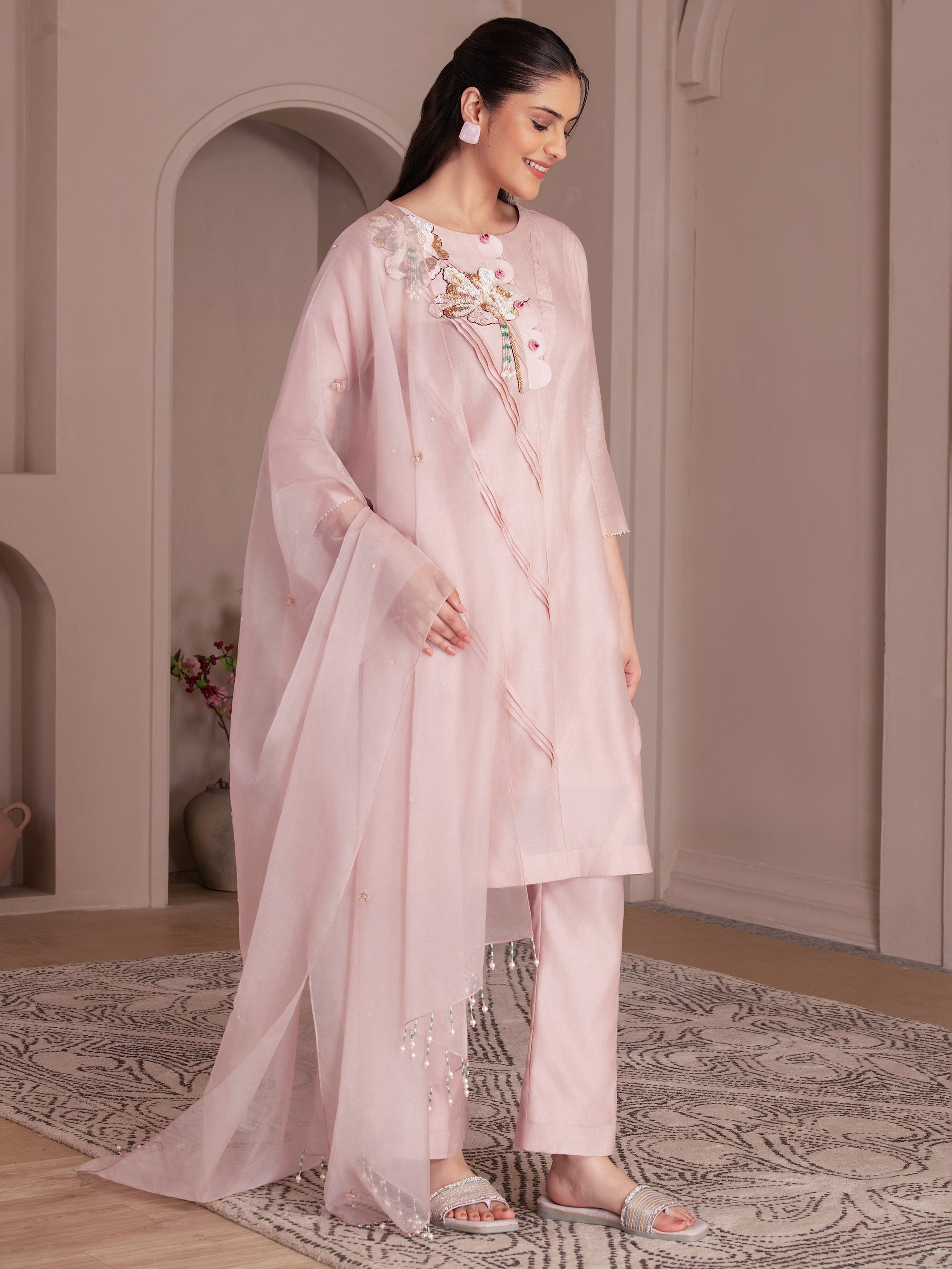 Dusty Rose Chanderi Silk Kurta Set