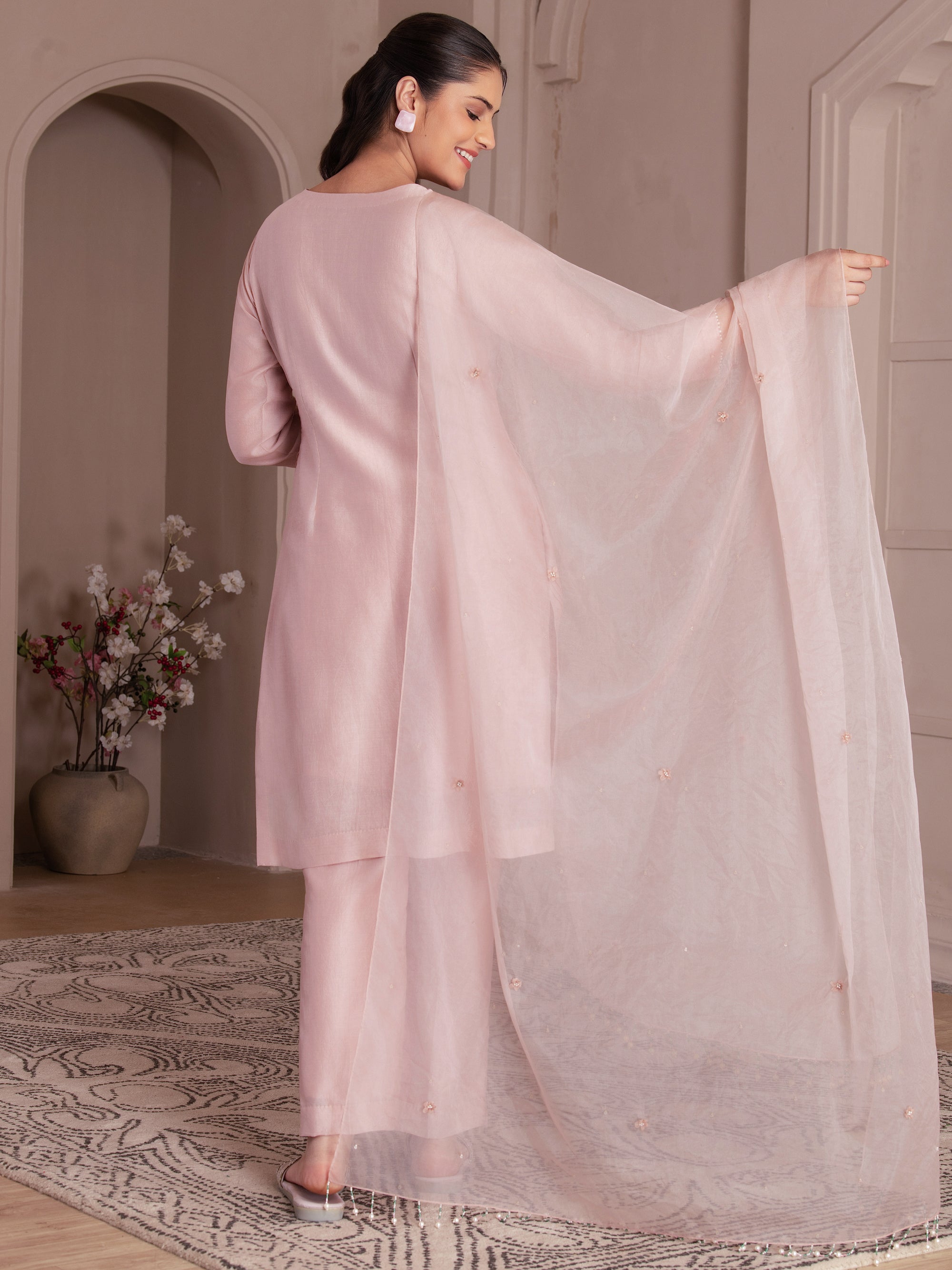 Dusty Rose Chanderi Silk Kurta Set