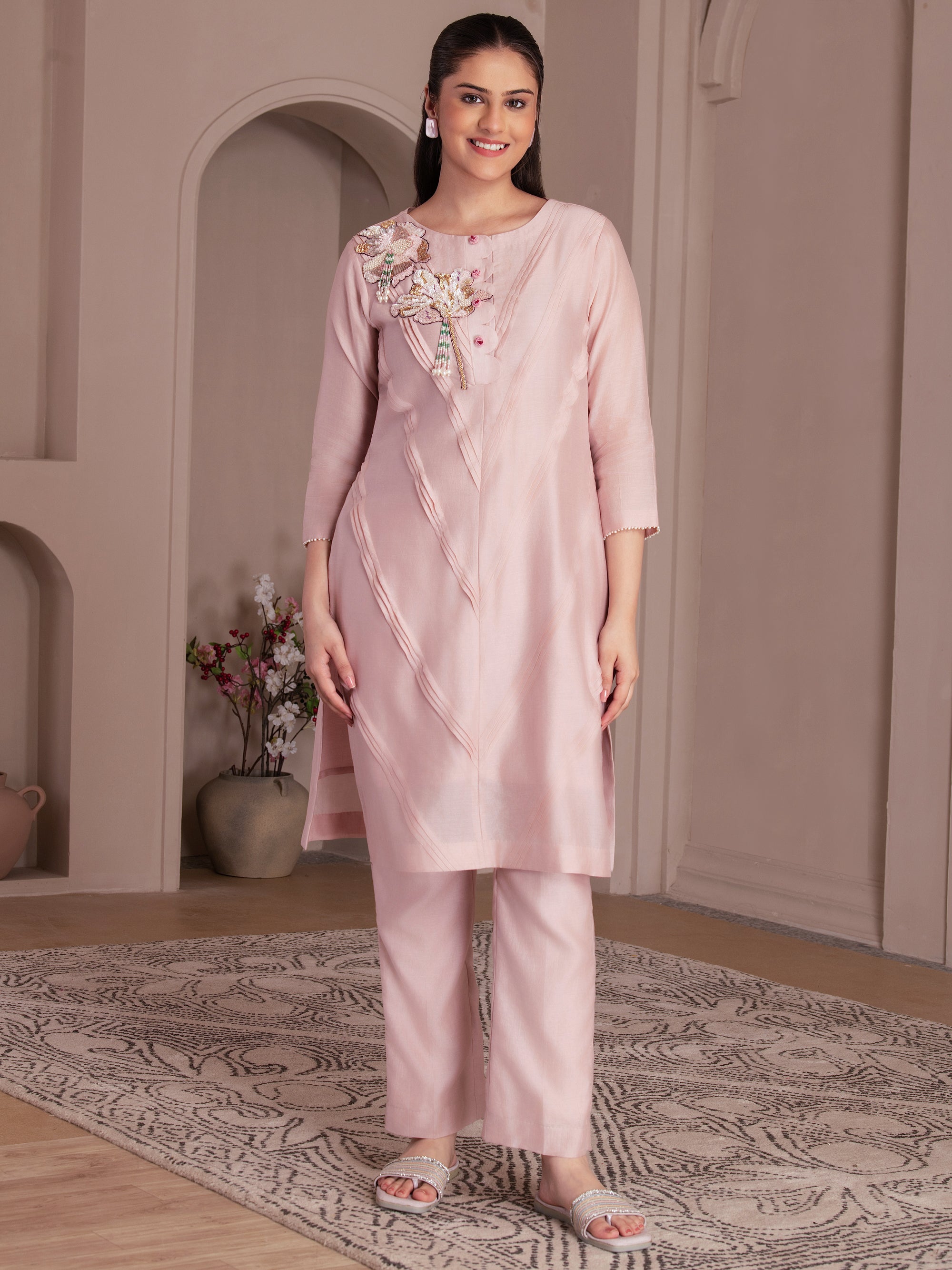 Dusty Rose Chanderi Silk Kurta Set