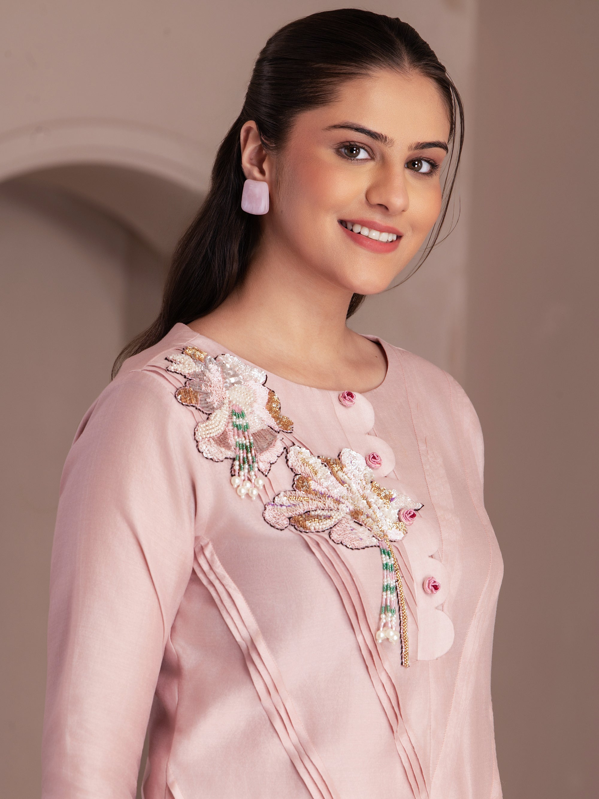 Dusty Rose Chanderi Silk Kurta Set