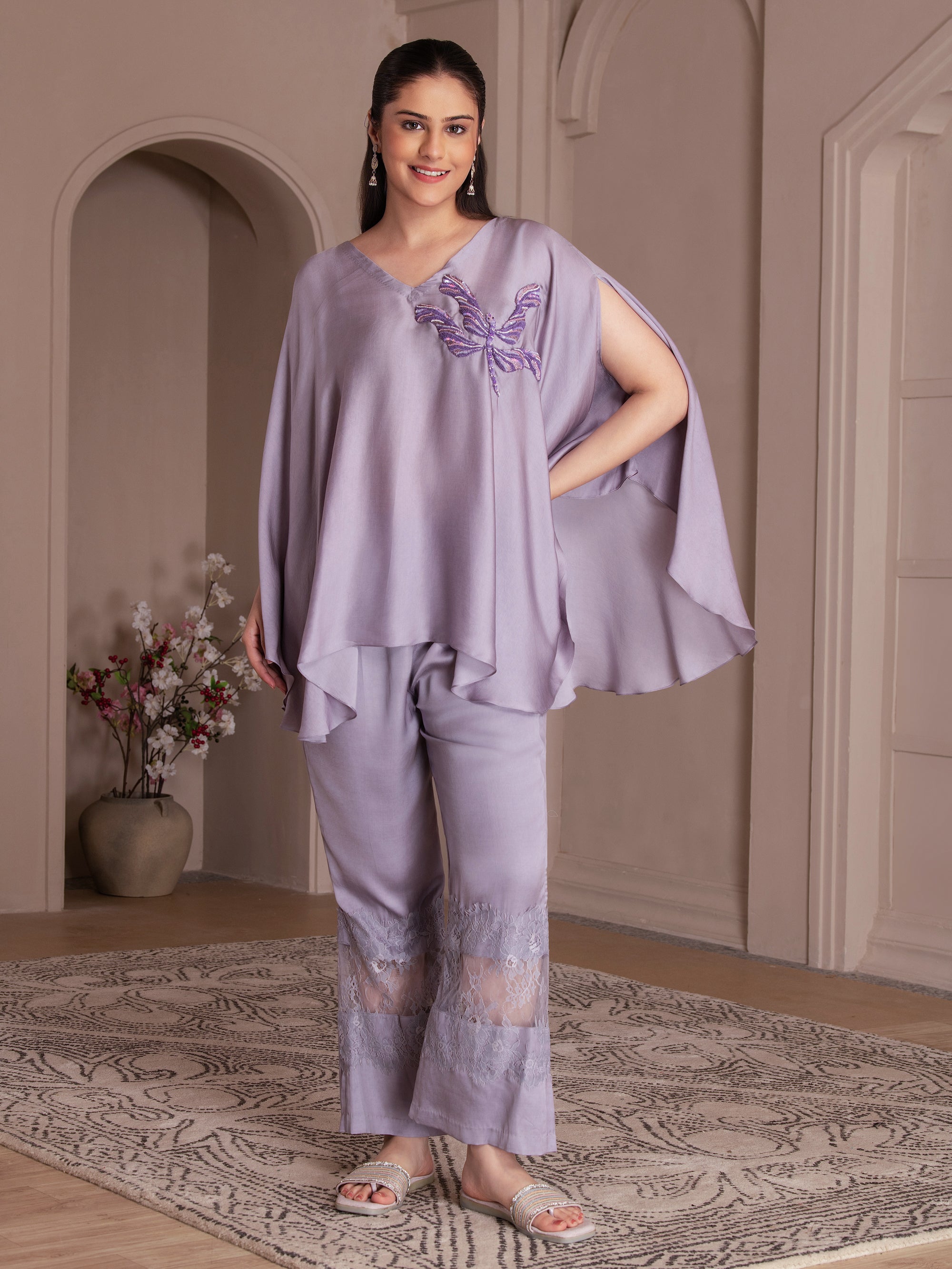 Lavender Modal Satin Co-ord Set