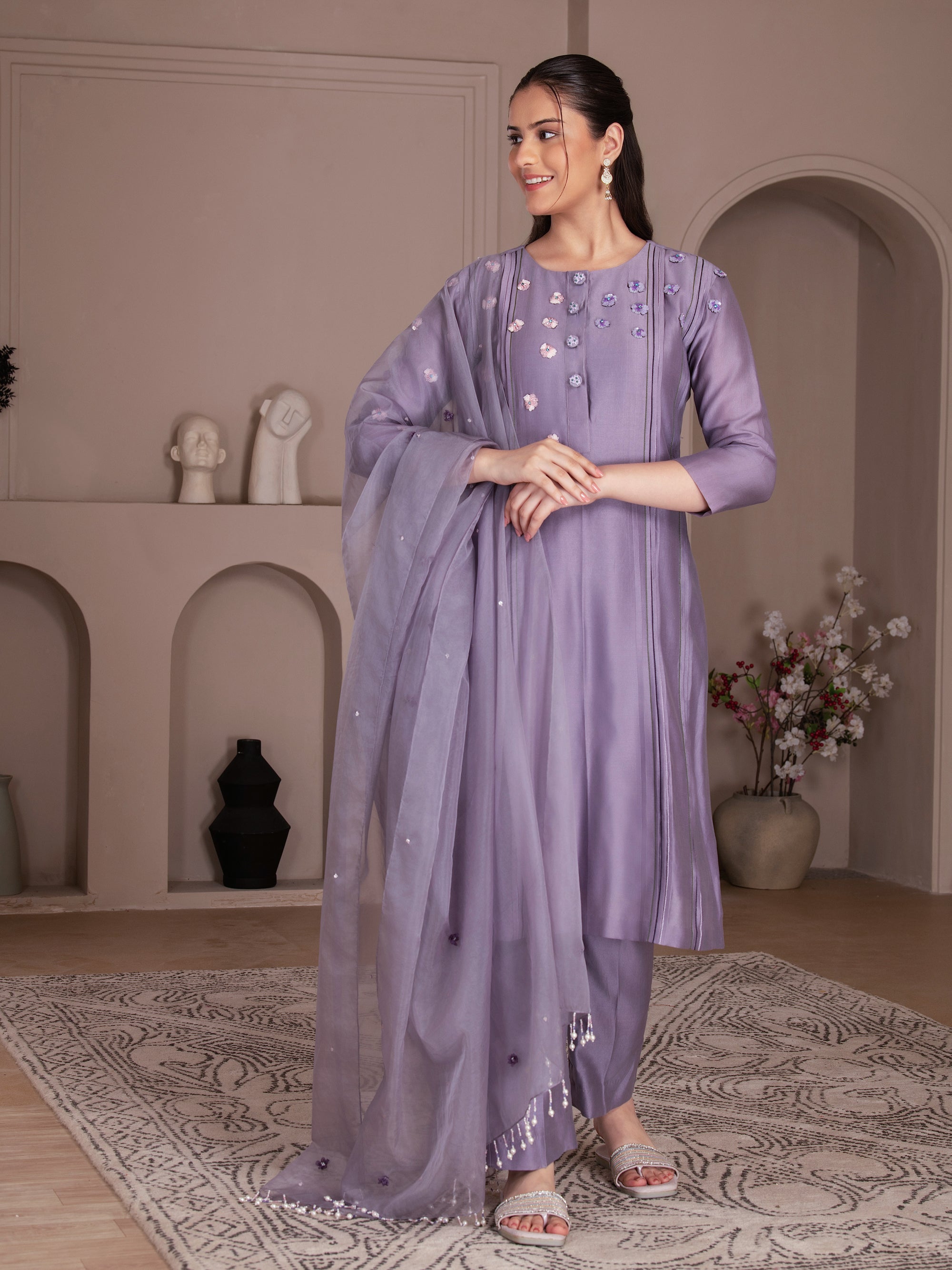 Lavender Chanderi Silk Kurta Set