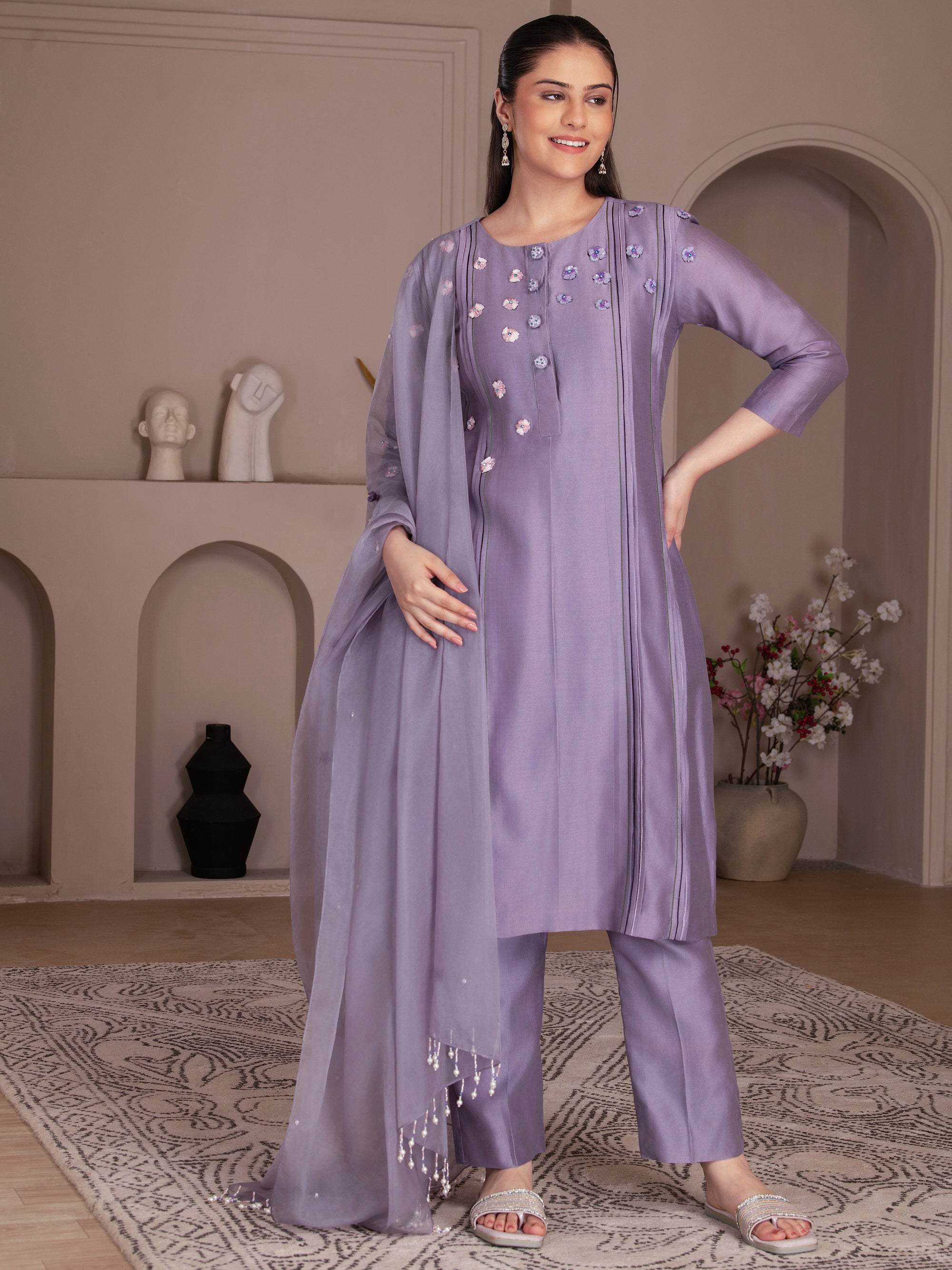 Lavender Chanderi Silk Kurta Set