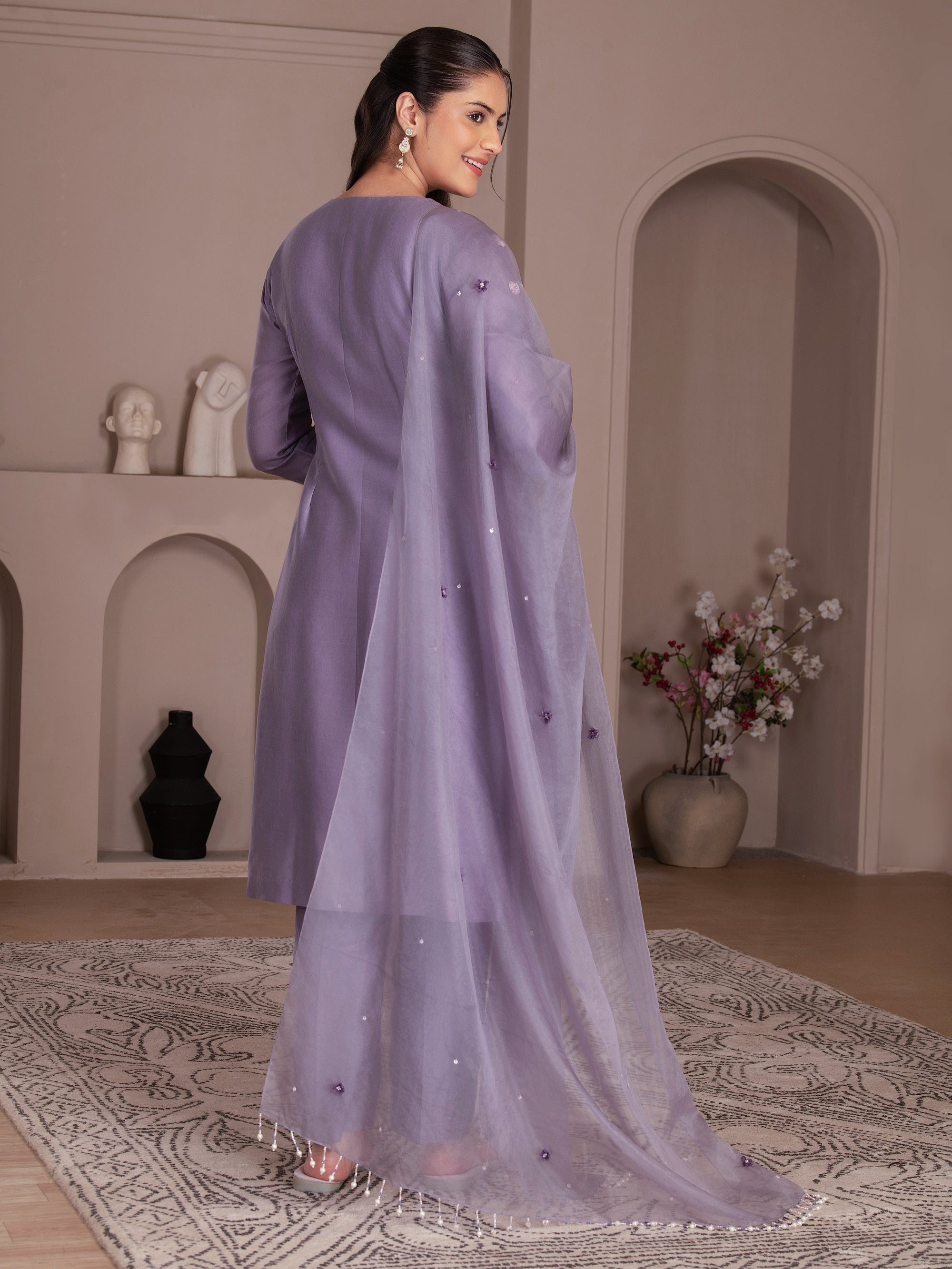 Lavender Chanderi Silk Kurta Set