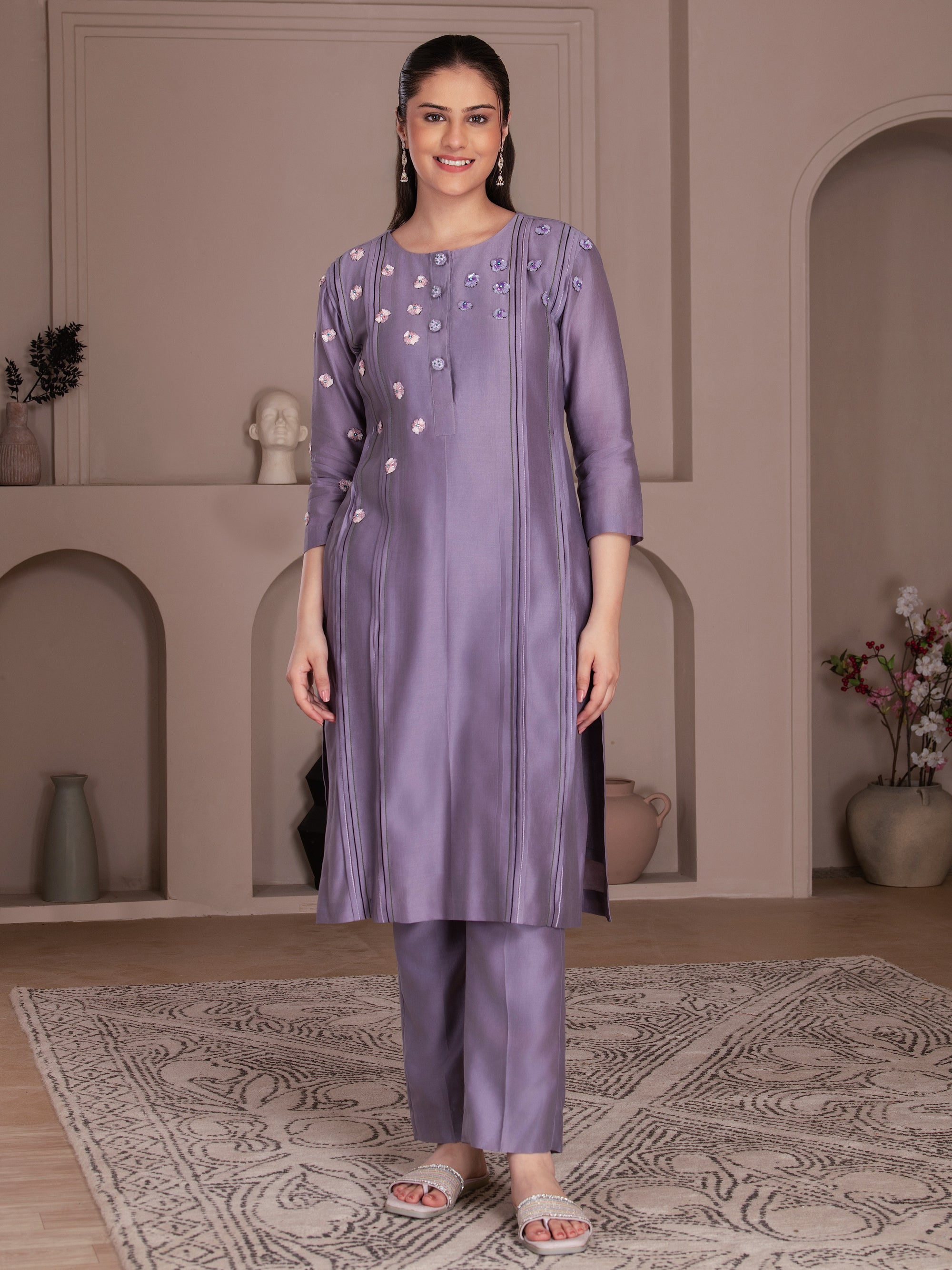 Lavender Chanderi Silk Kurta Set