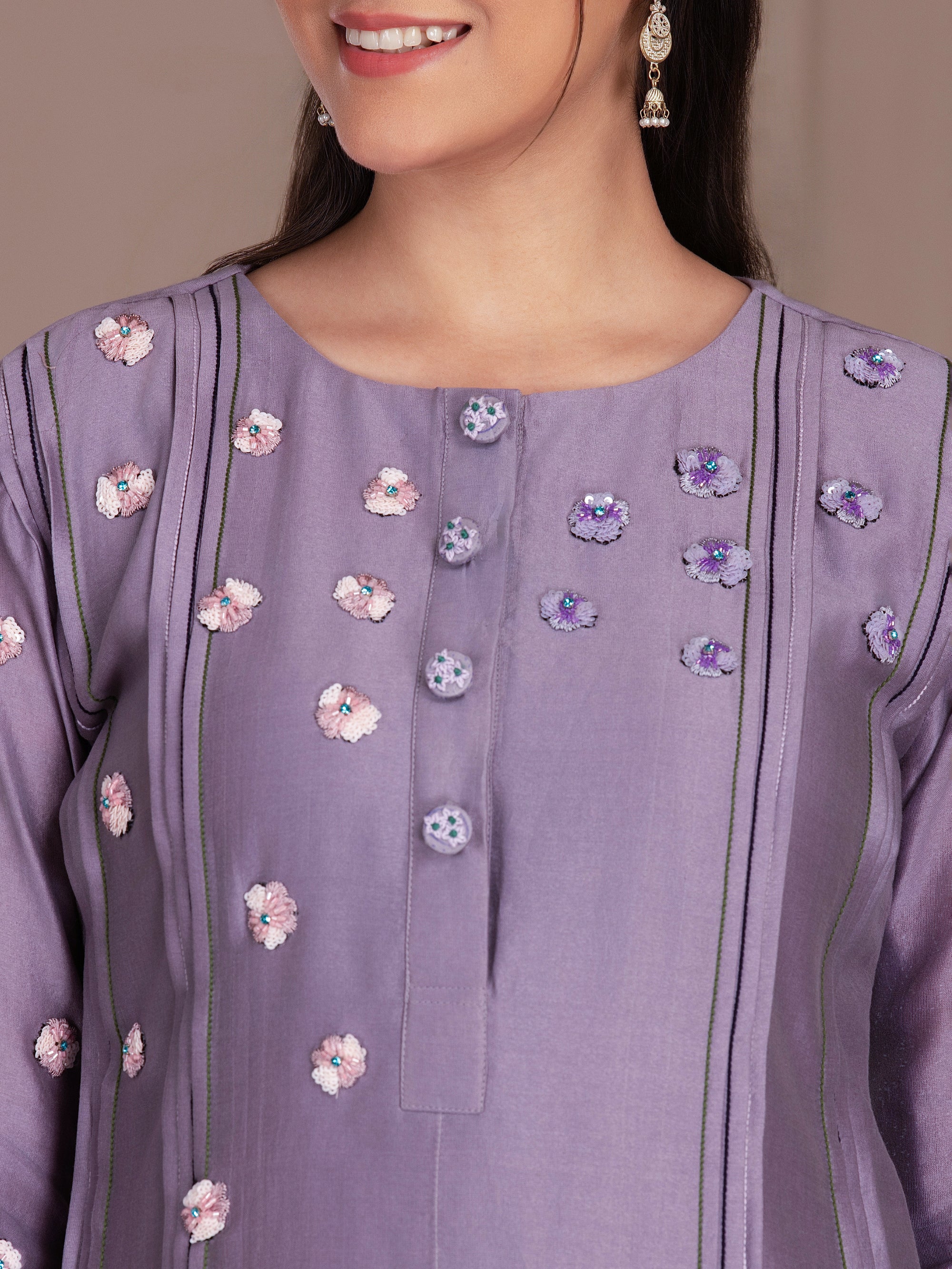 Lavender Chanderi Silk Kurta Set