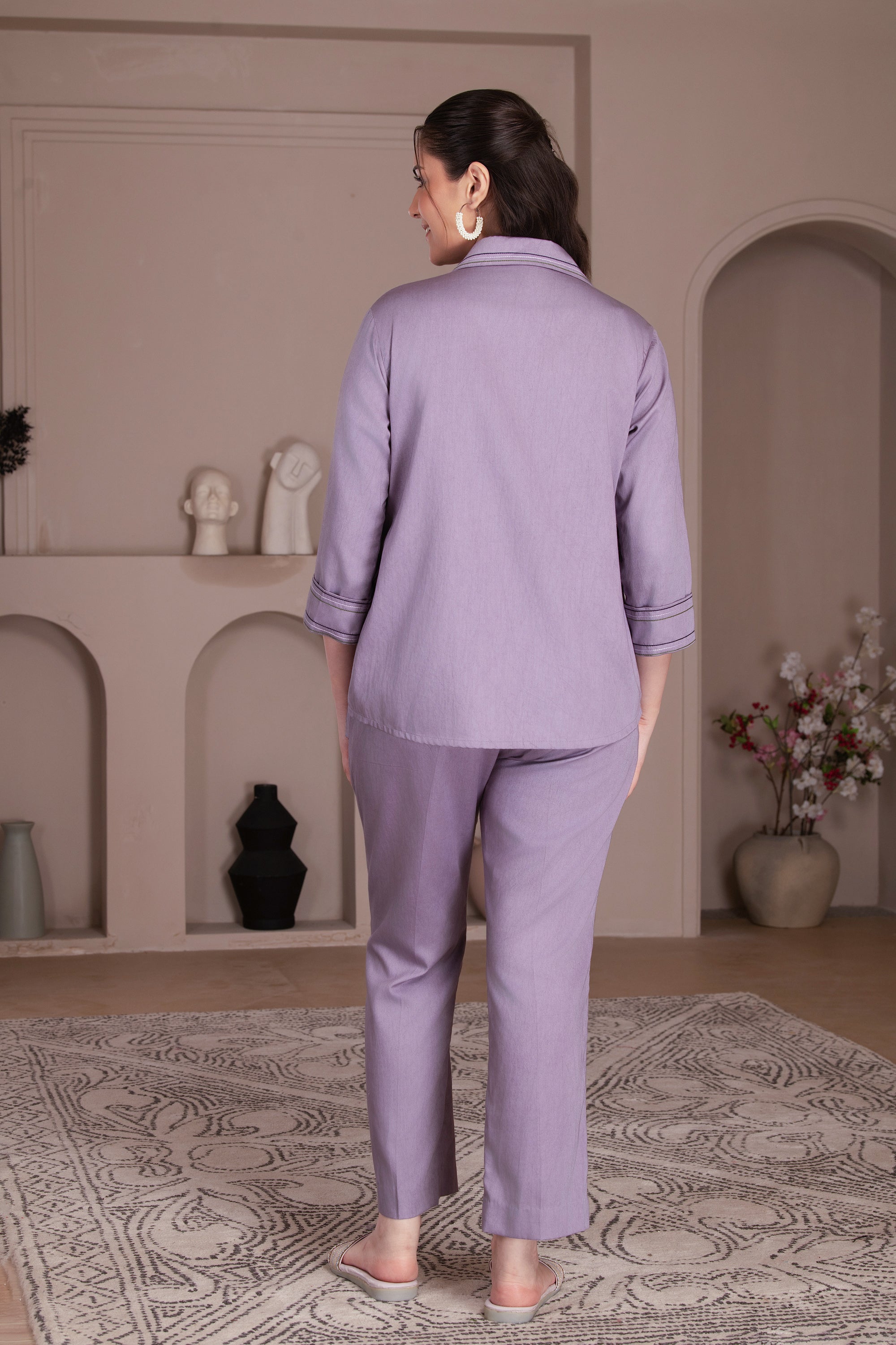Lavender Cotton Twill With Sequin Work Co-ord Set