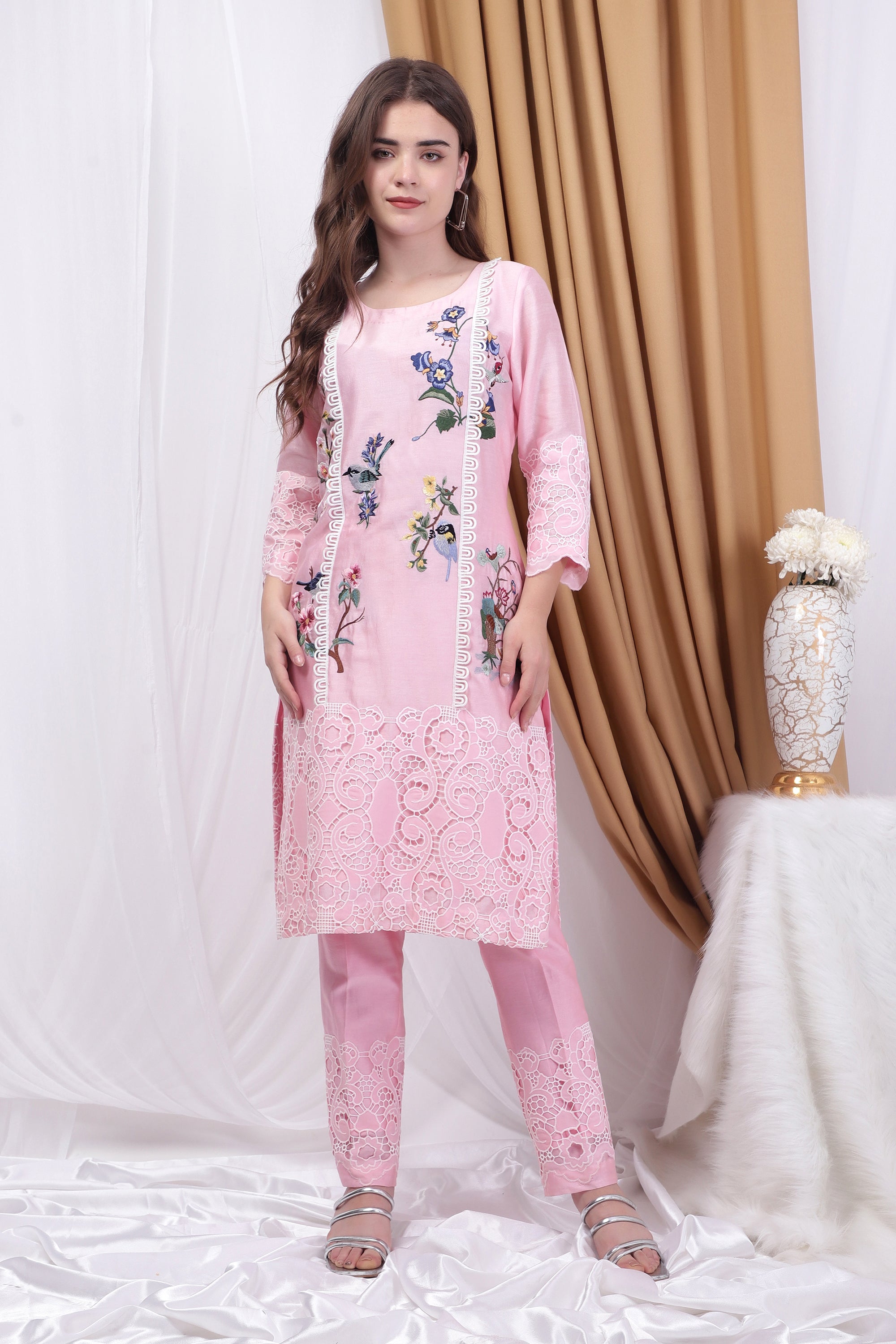 Powder Pink Embroidered and patchwork Co-ord Set
