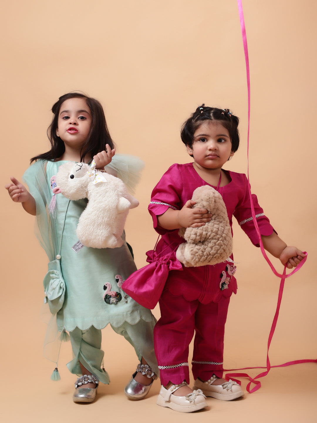 Jade Green Flamingo Hand Embroidered motifs Kurta-Set