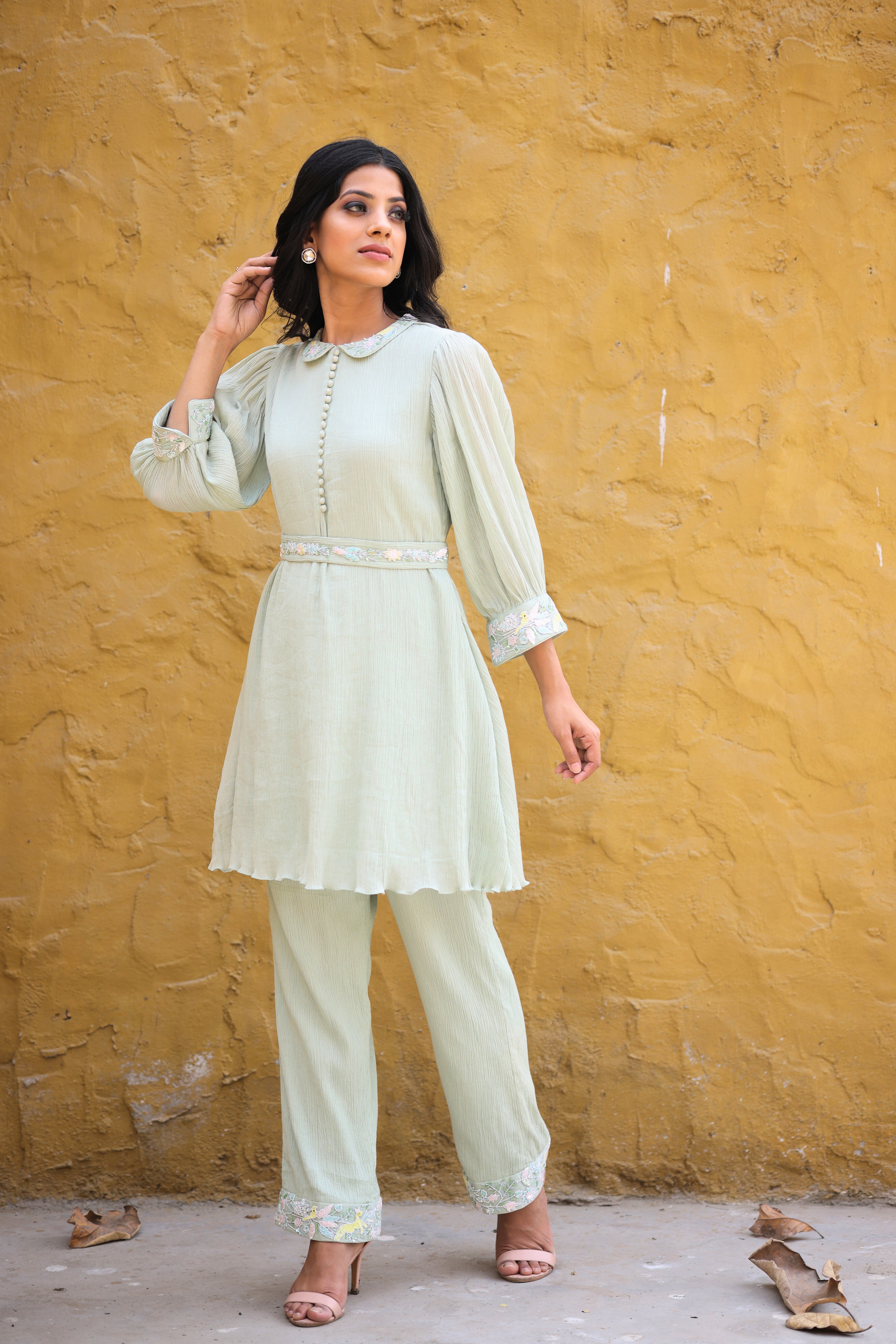 Jade Green Crinkled fabric Co-ord set