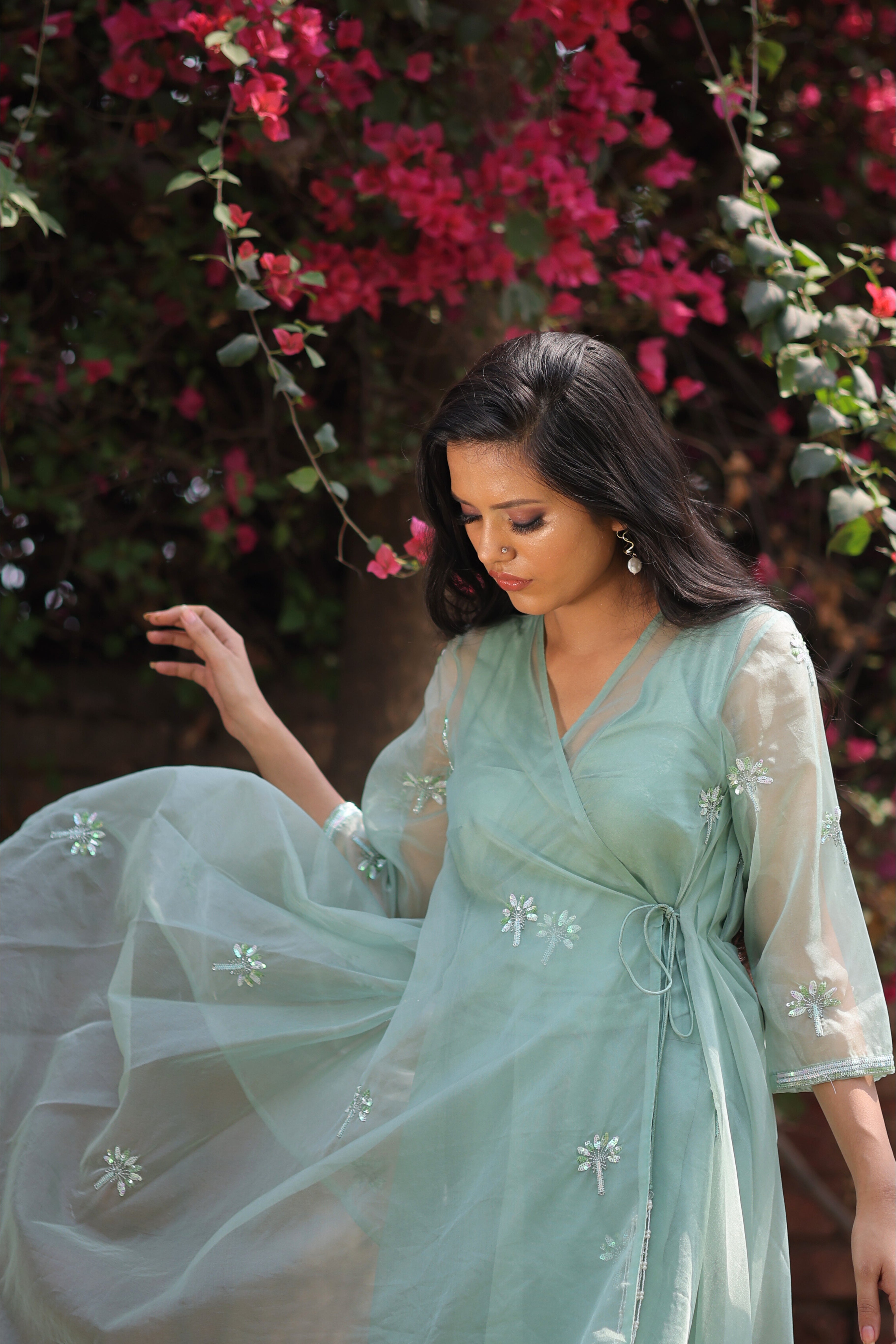 Jade Green Organza Wrap Kurta