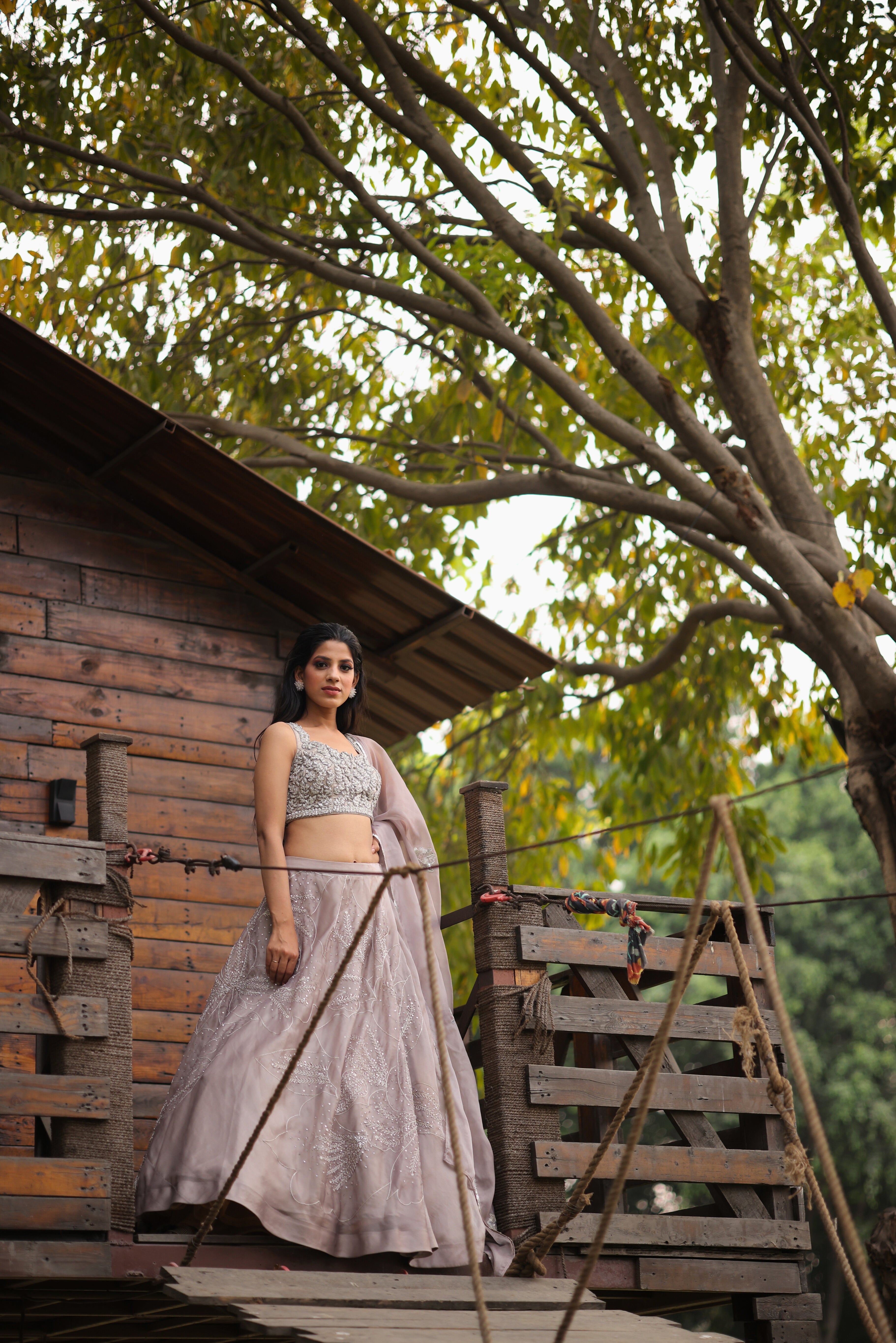 Smoke Grey Sequin work Organza Lehenga set