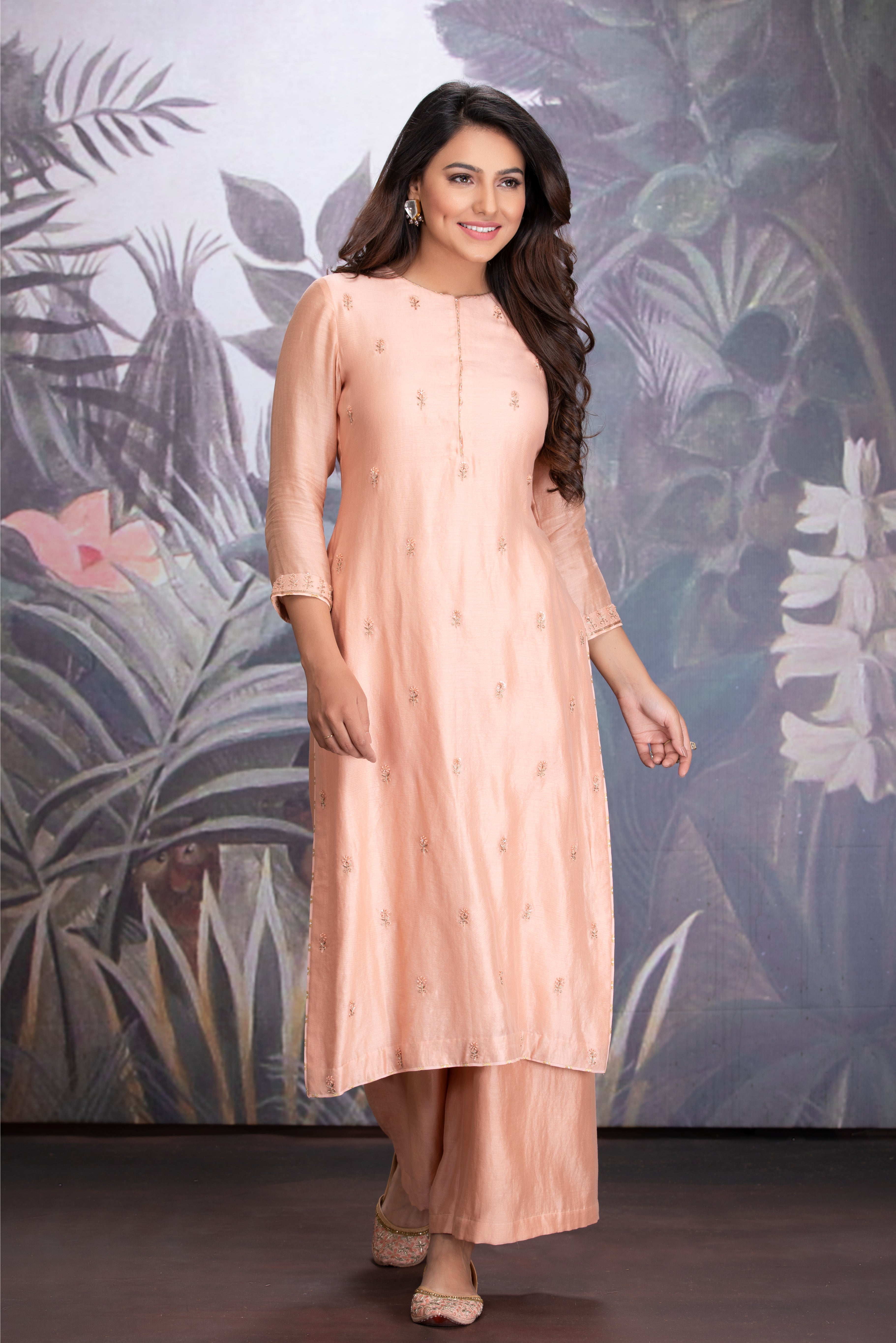 Peach Bloom Embroidered Kurta Set