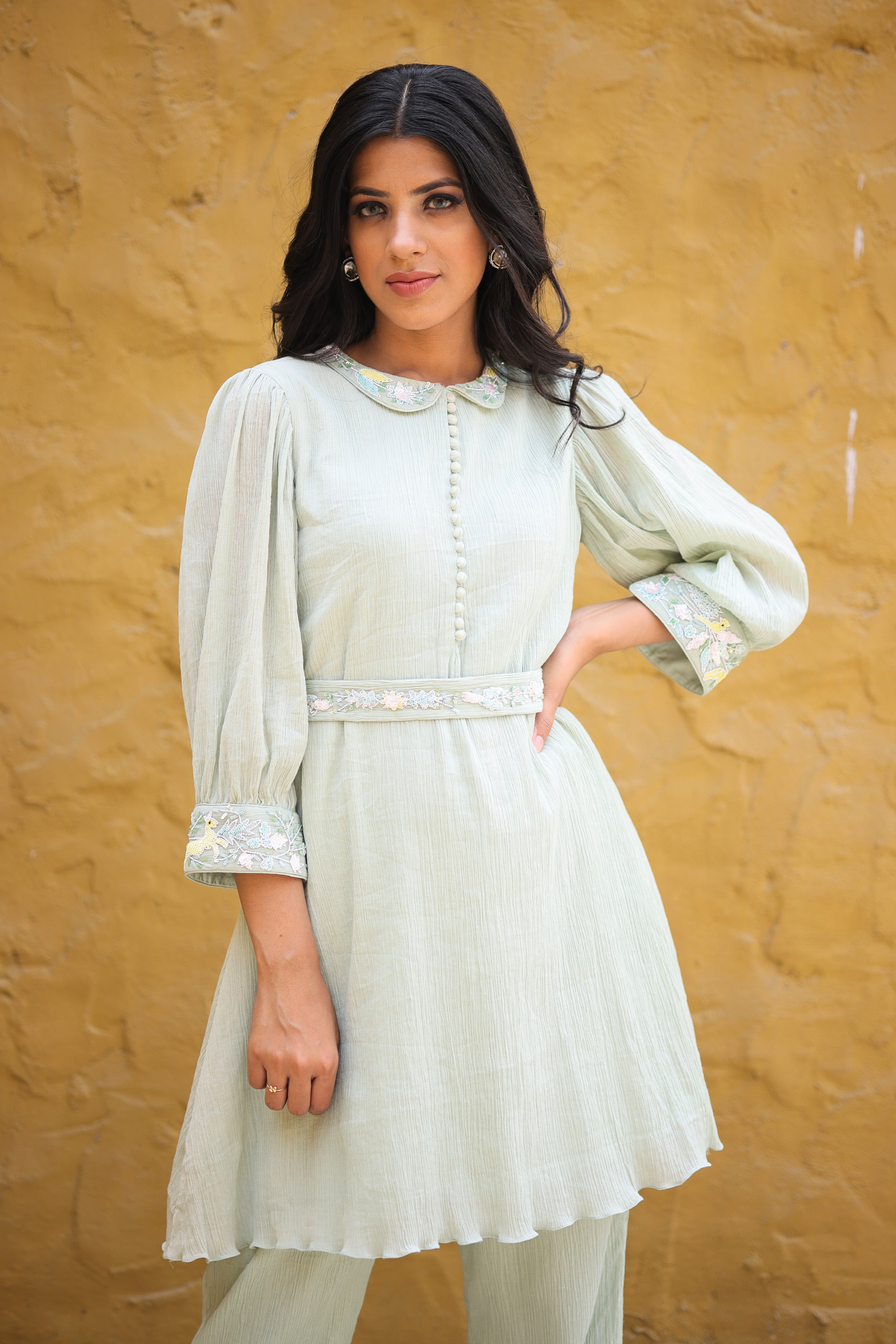 Jade Green Crinkled fabric Co-ord set