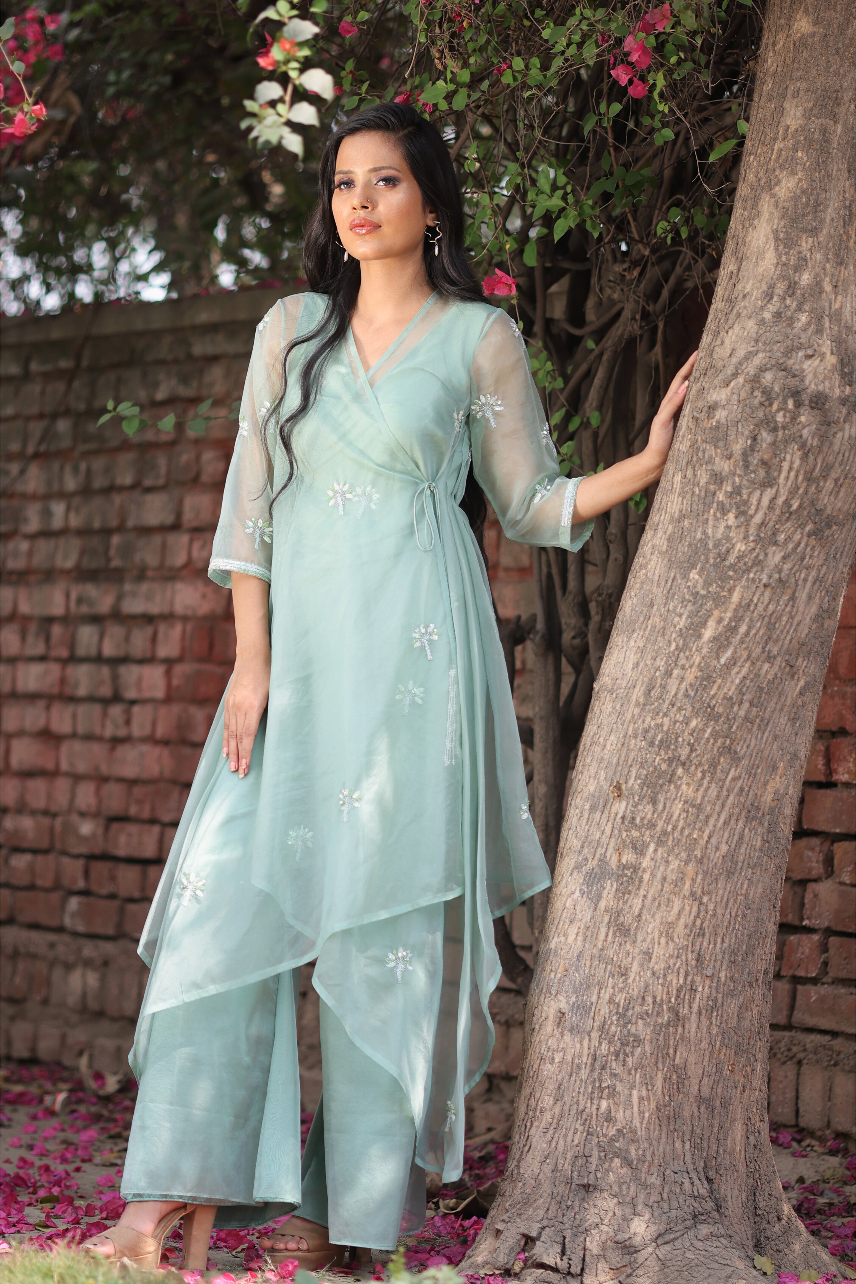 Jade Green Organza Wrap Kurta