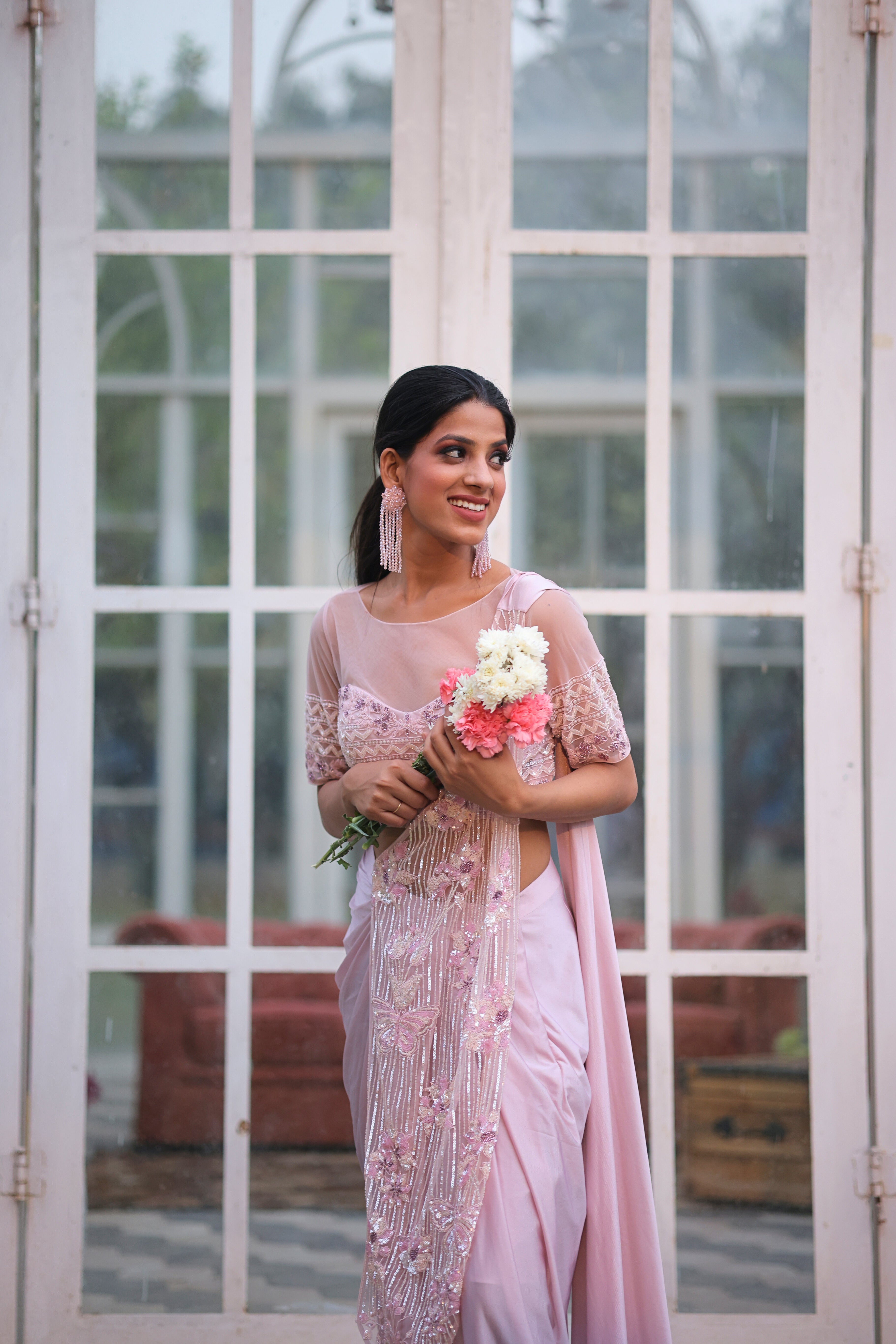 Peony Pink Ready to wear Pre-Draped Cocktail Saree