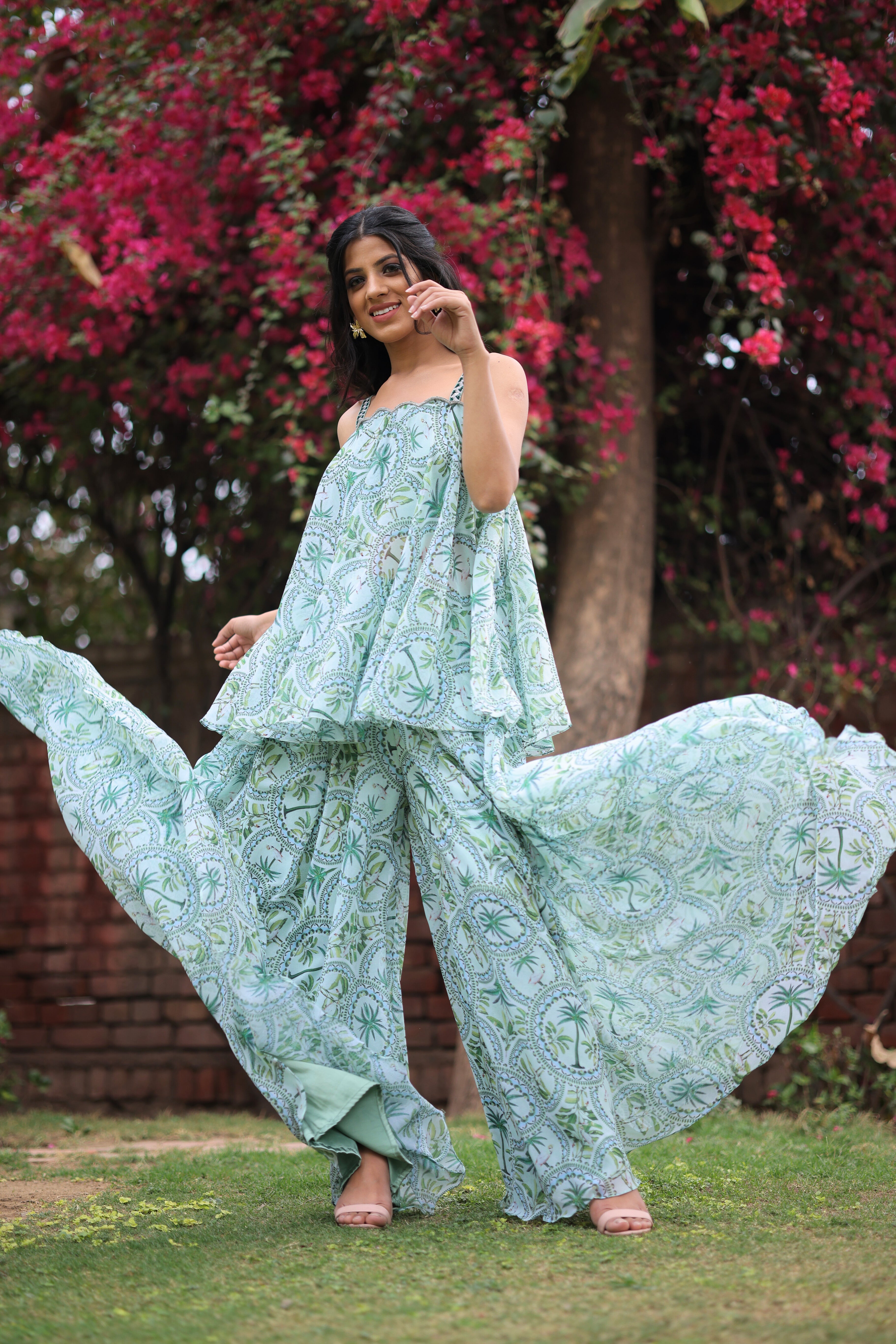 Jade Green Georgette Co-ord set