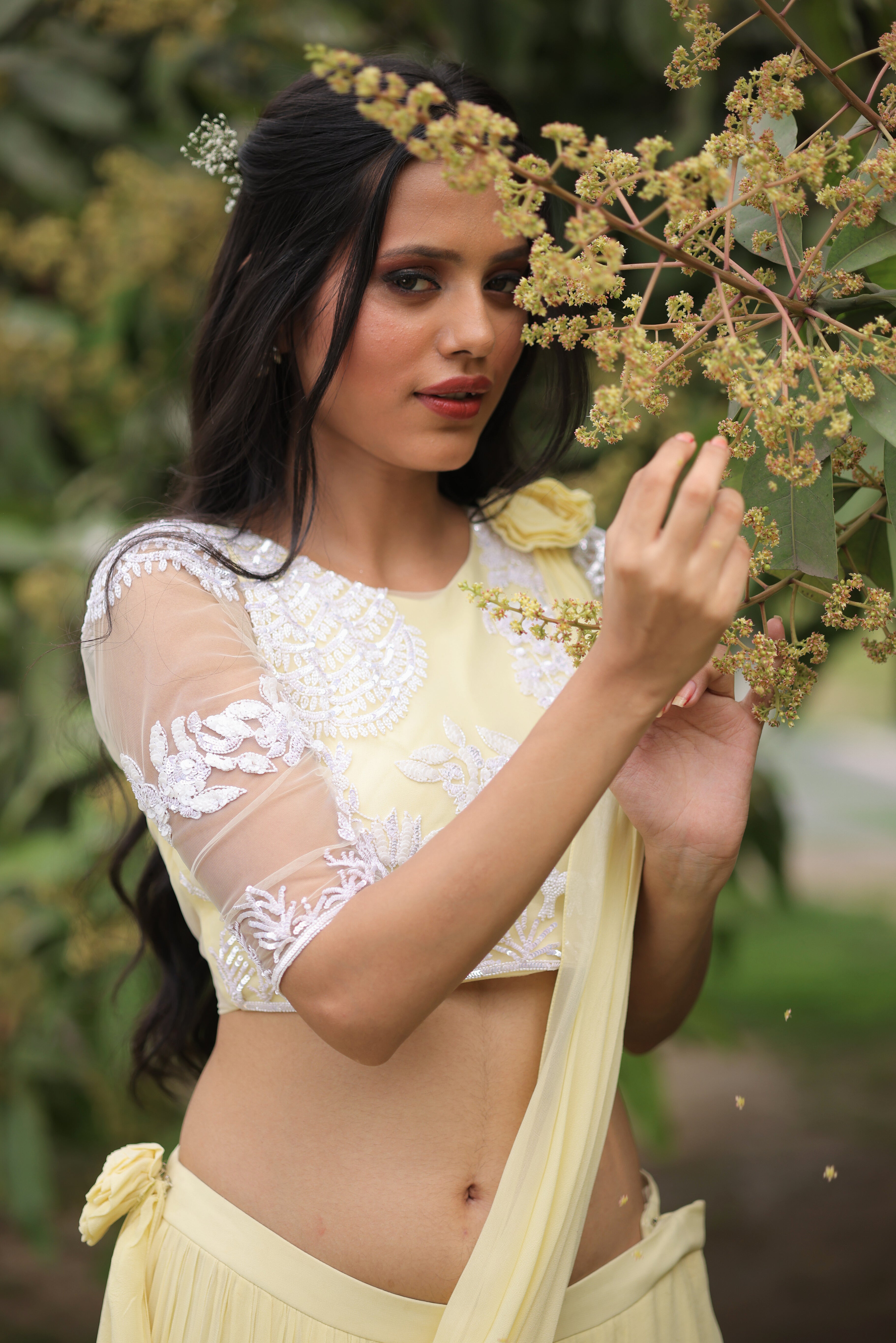 Lemon Sorbet Tiered Georgette Lehenga set