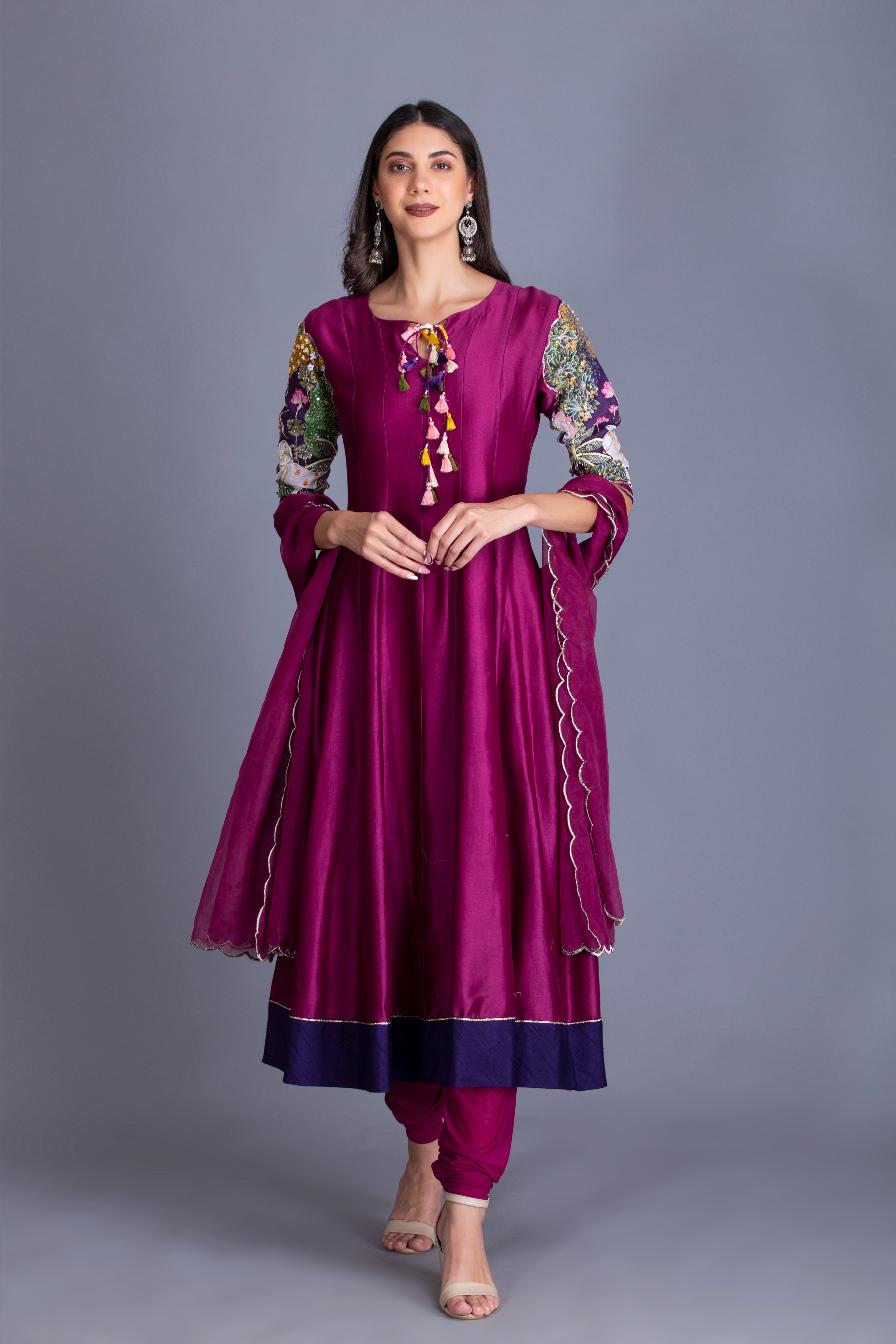 Magenta Purple Printed Anarkali Set