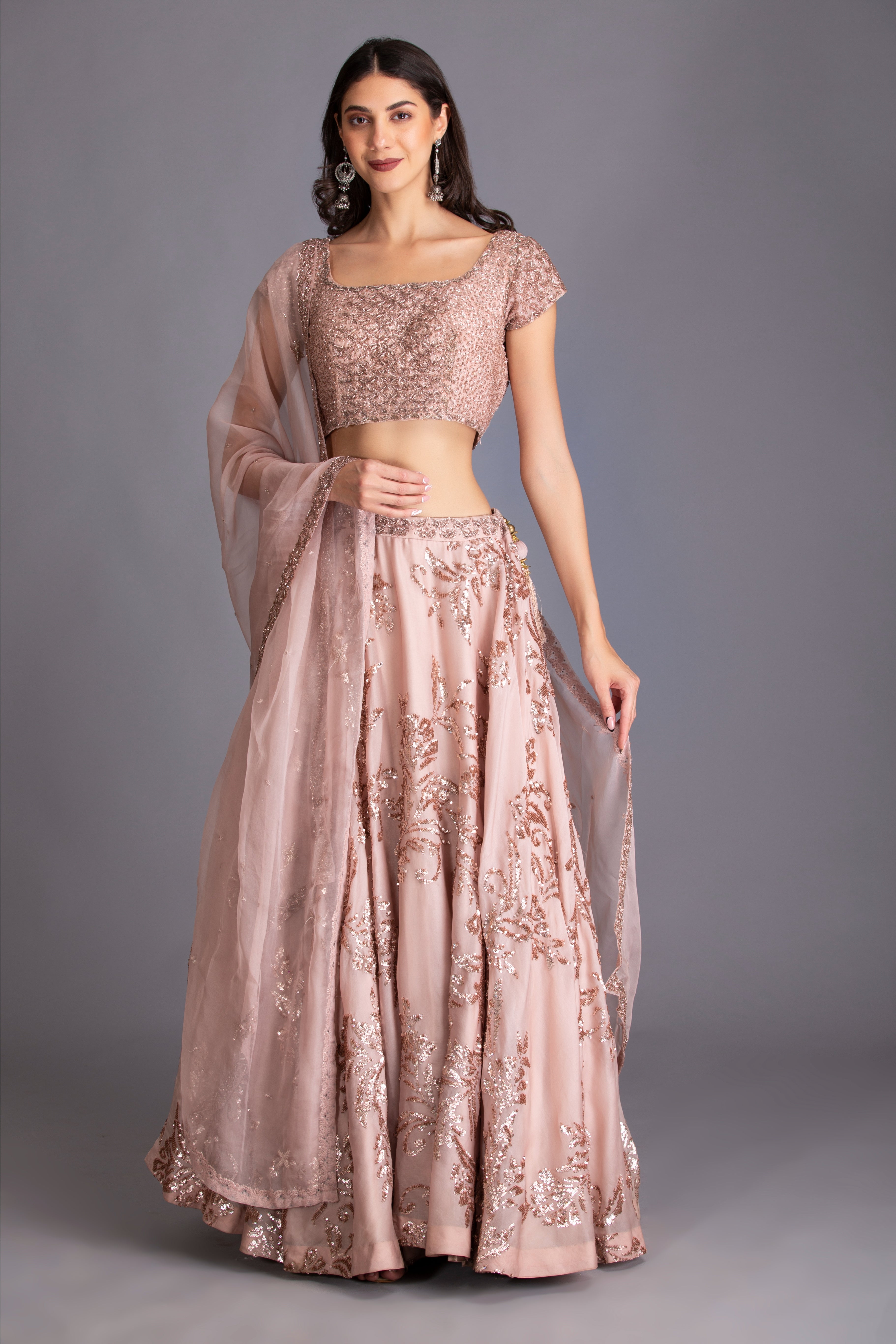 Rose Pink Silk Organza Embroidered Lehenga Set