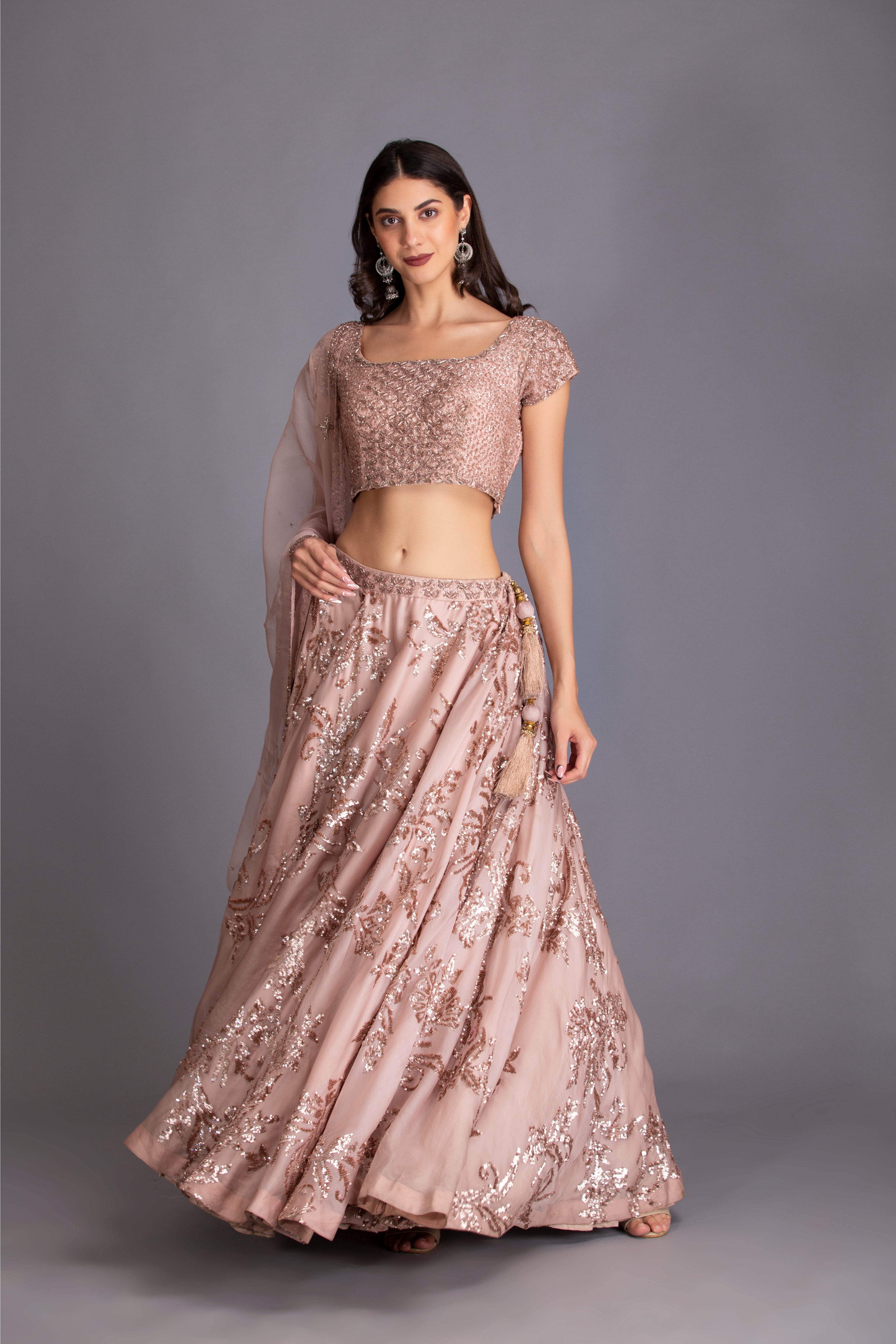 Rose Pink Silk Organza Embroidered Lehenga Set