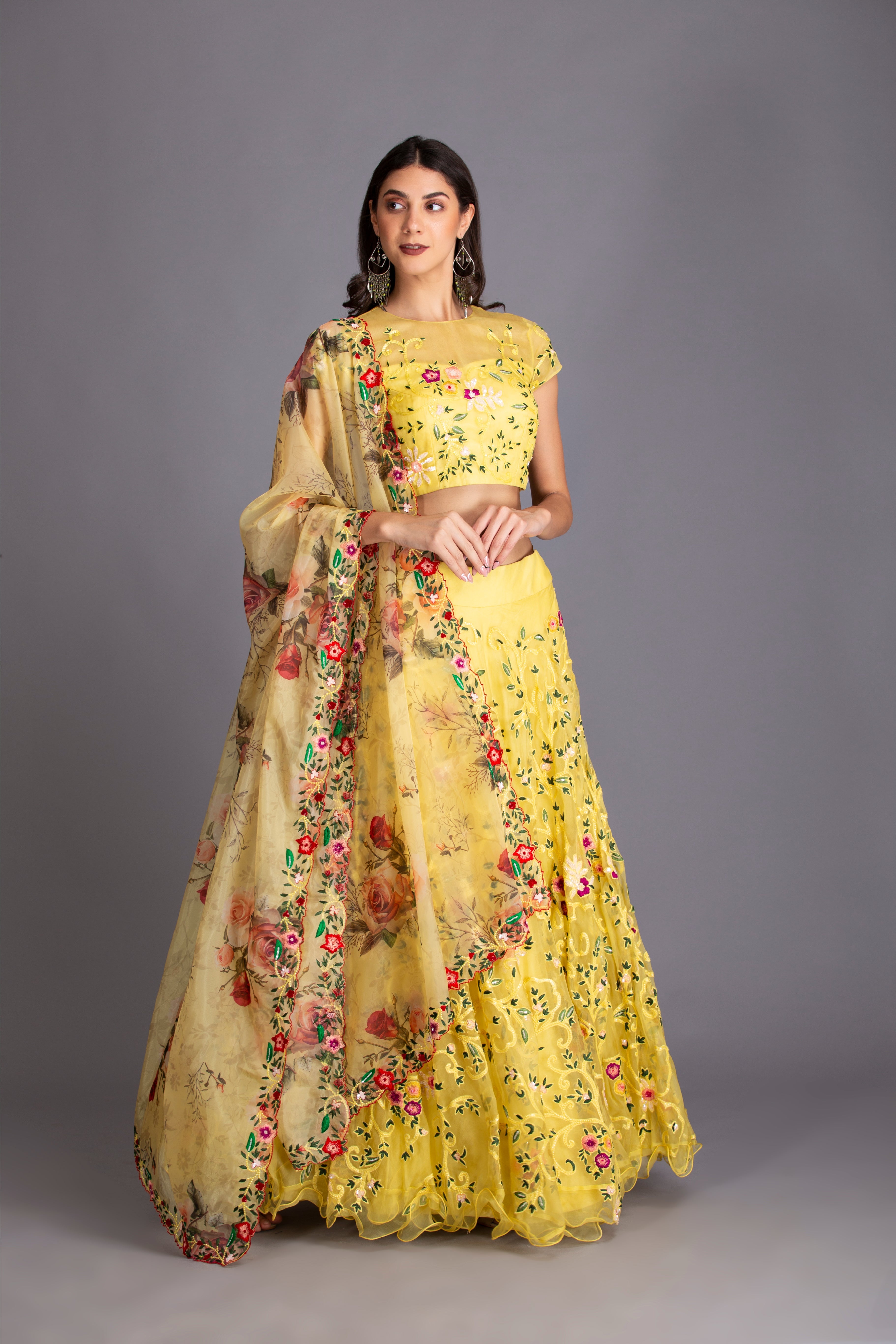 Jasmine Yellow Hand Embroidered Circular Lehenga Set