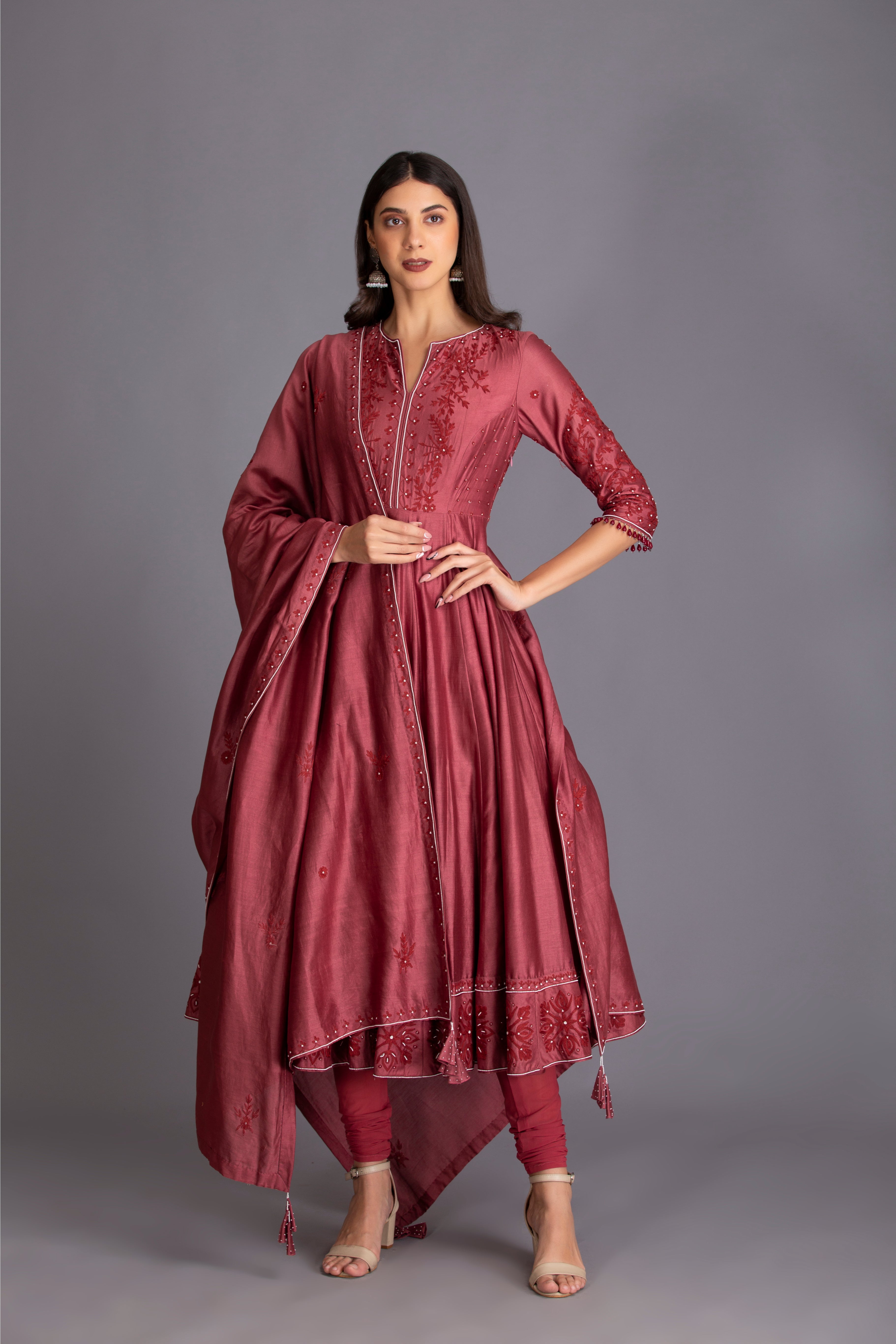 Mulberry Thread Work Embroidered Anarkali Set