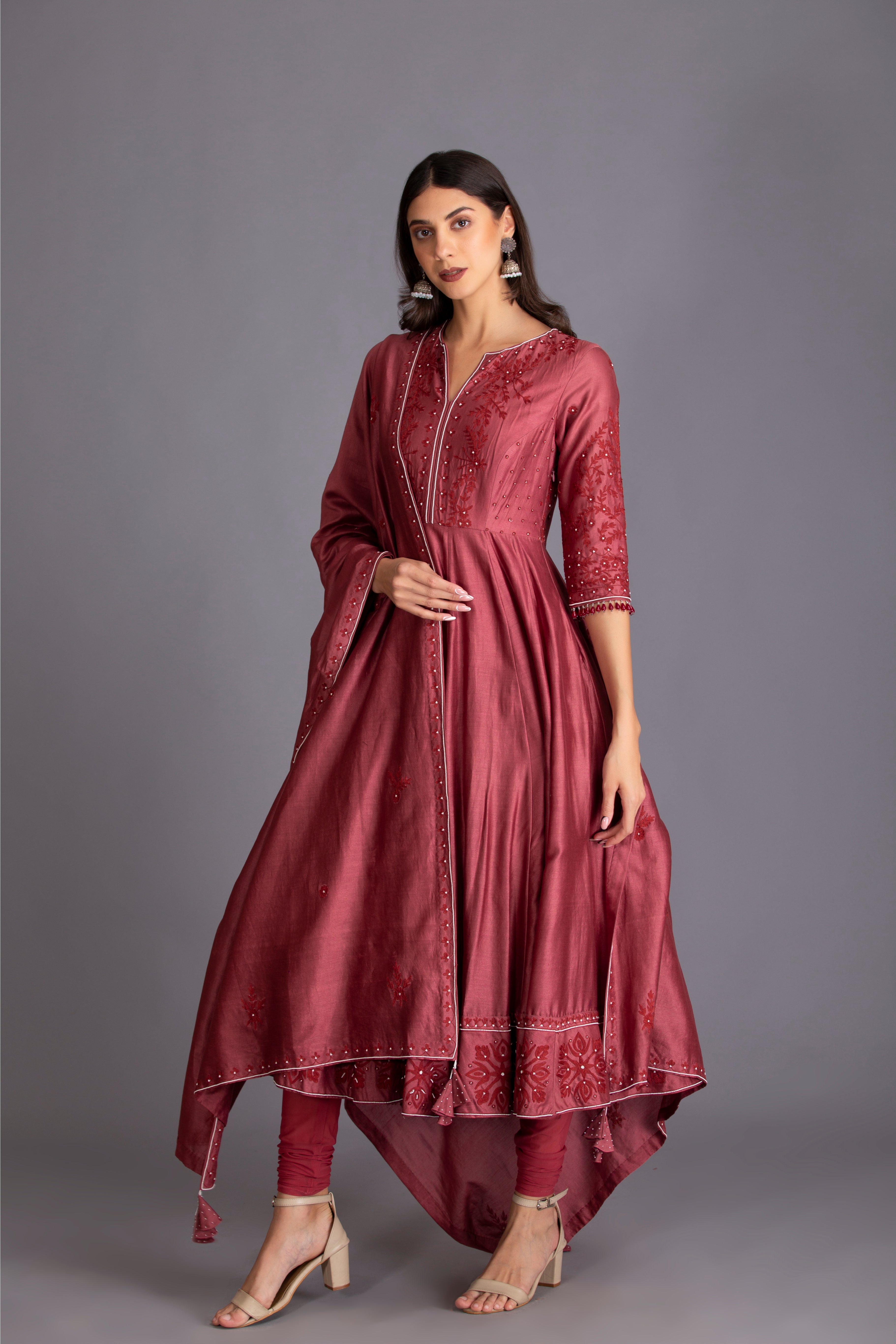 Mulberry Thread Work Embroidered Anarkali Set