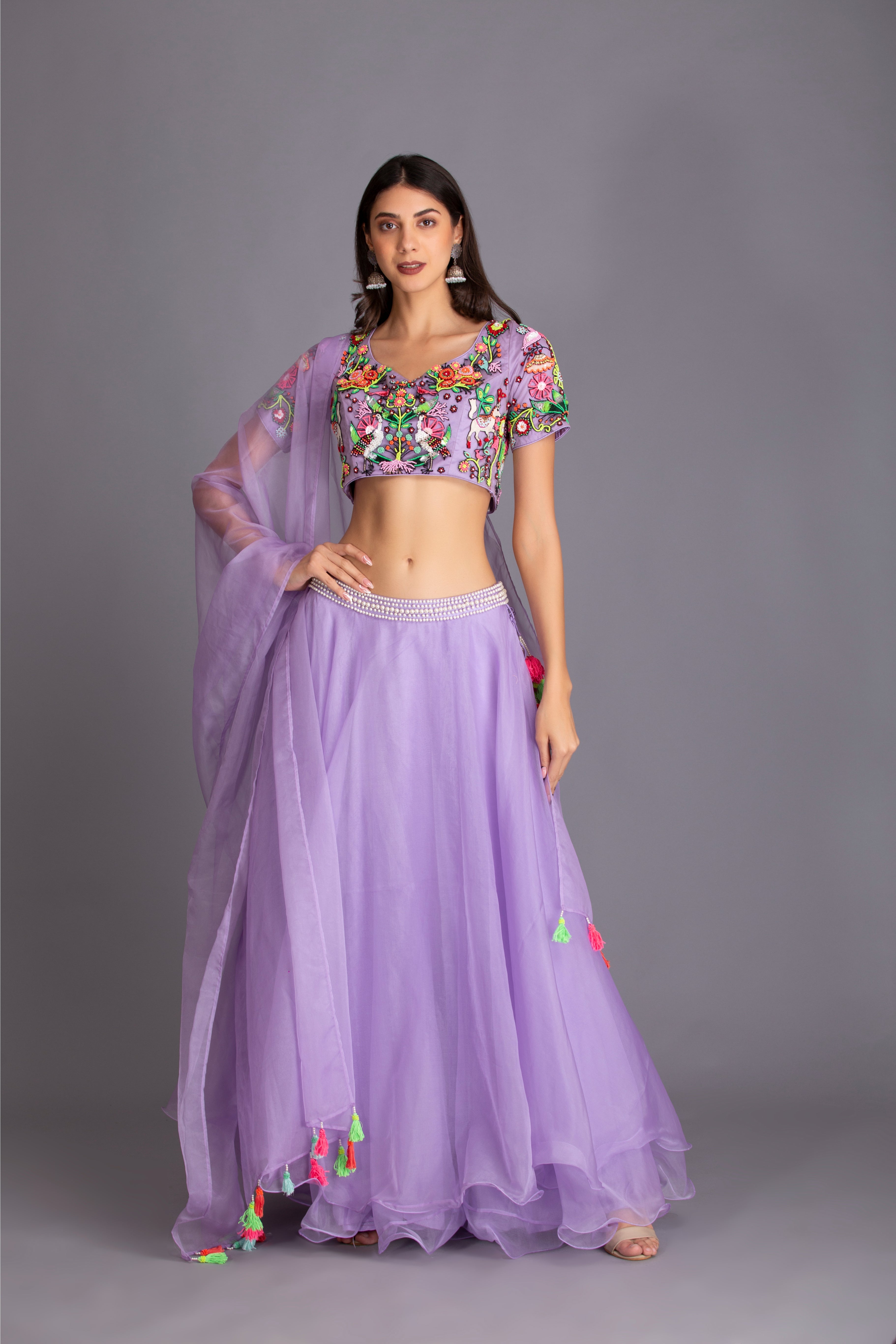 Lilac Neon Embroidered Lehenga Set
