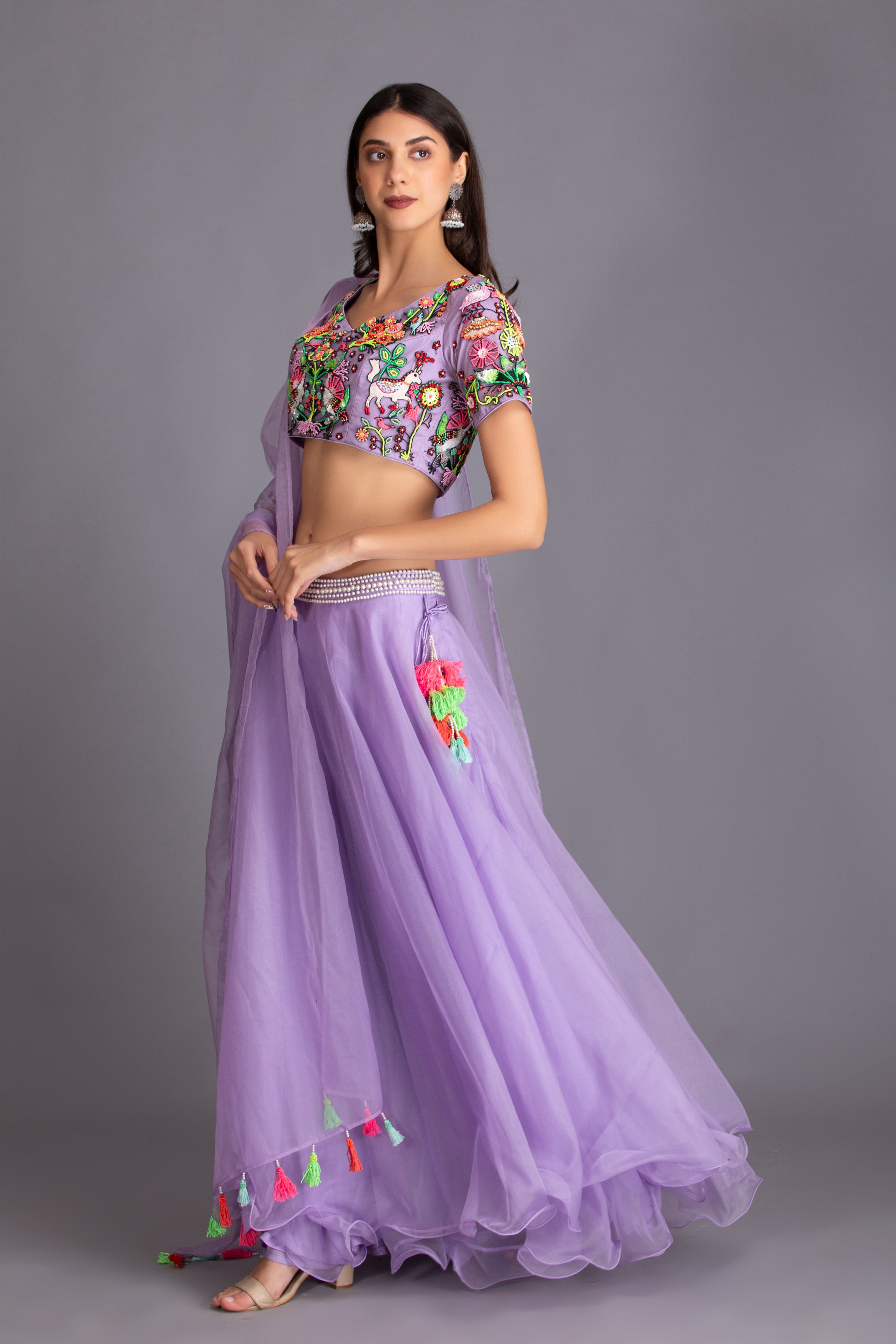 Lilac Neon Embroidered Lehenga Set
