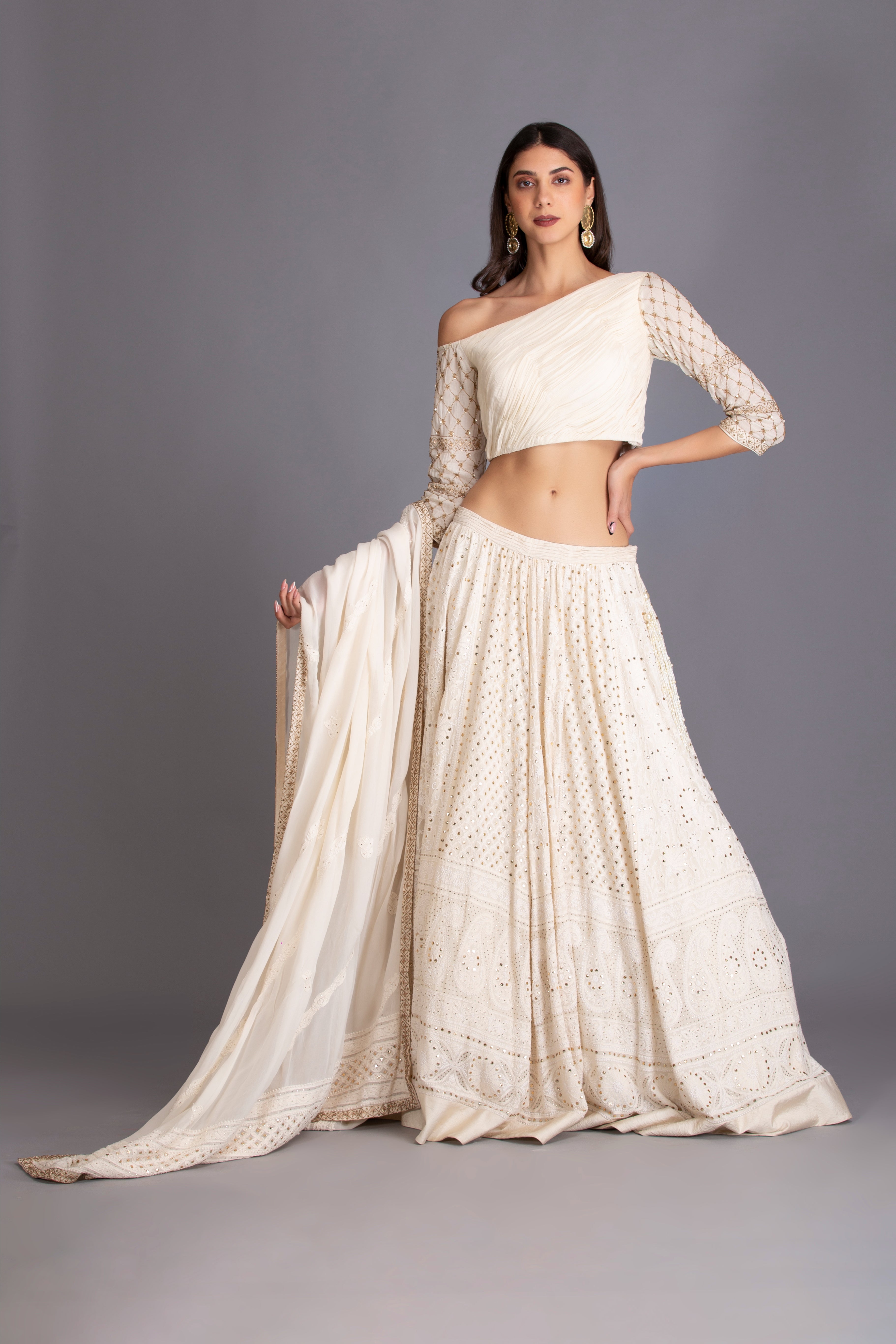 Off-White Embroidered Lehenga Set