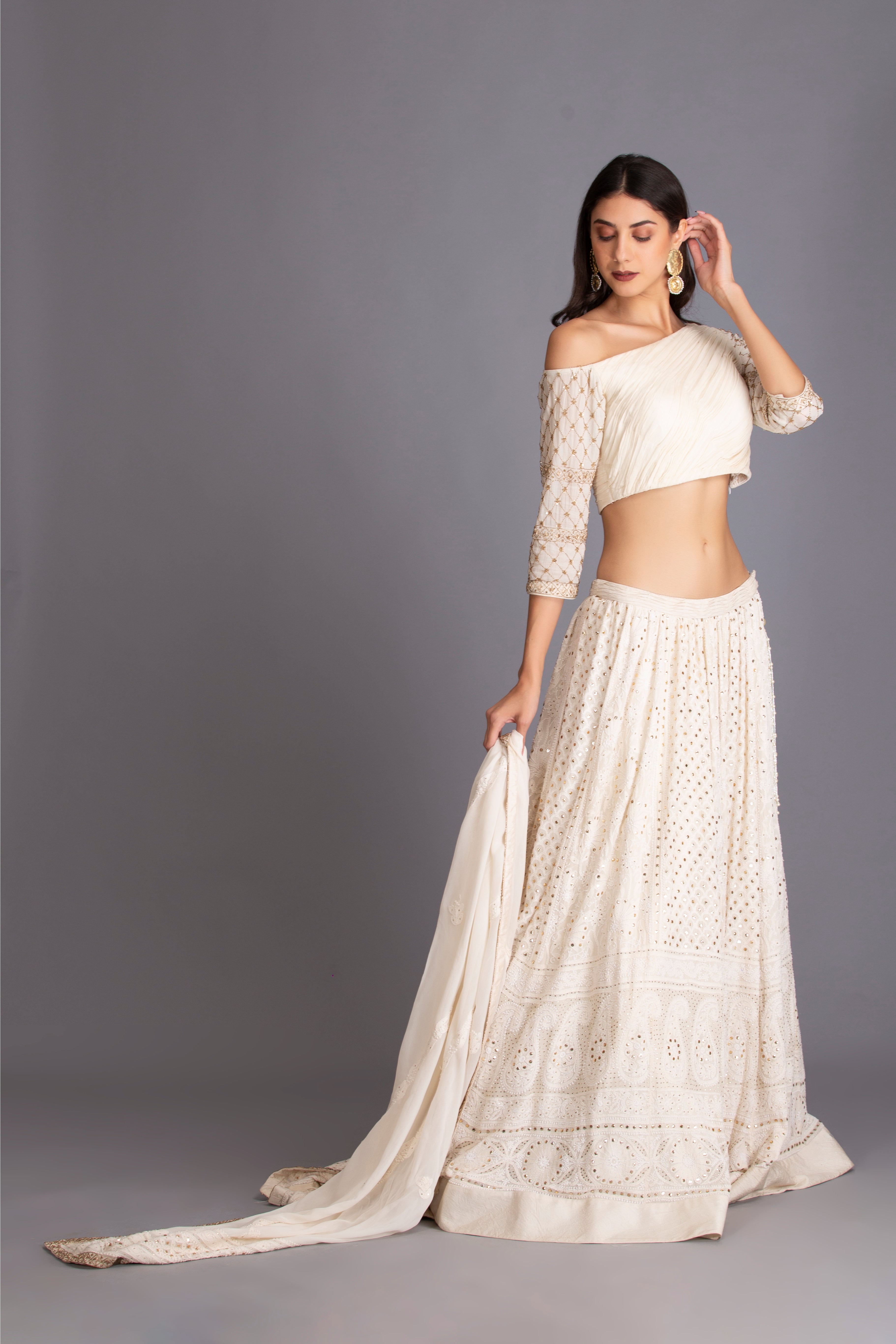 Off-White Embroidered Lehenga Set