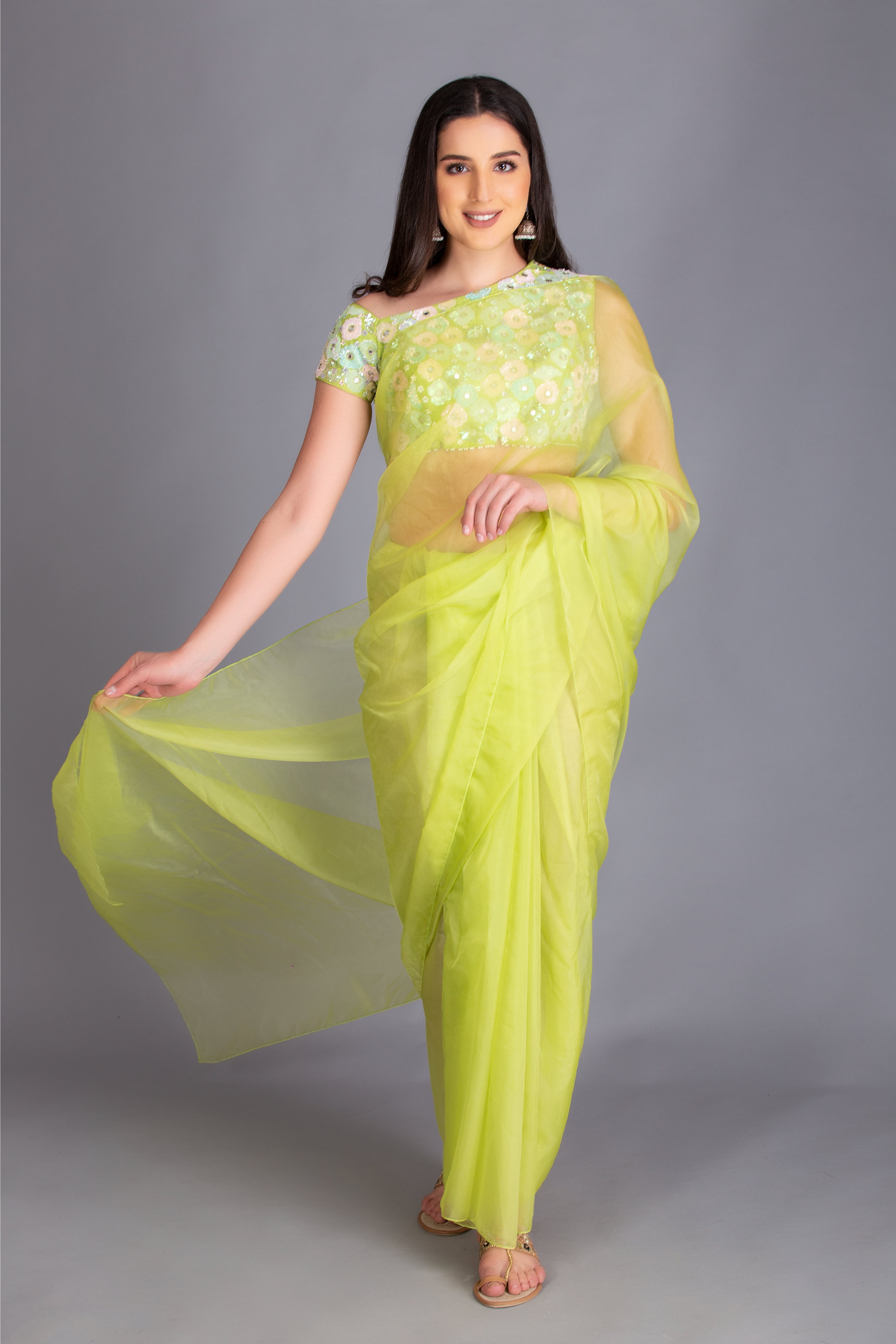 Neon Green Saree set